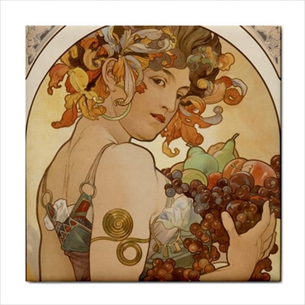 Art Nouveau Women Ceramic Tile Set Of 16 Backsplash 4.25" Tiles Ceramic Tile Set