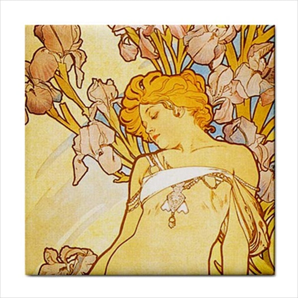 Art Nouveau Women Ceramic Tile Set Of 16 Backsplash 4.25" Tiles Ceramic Tile Set