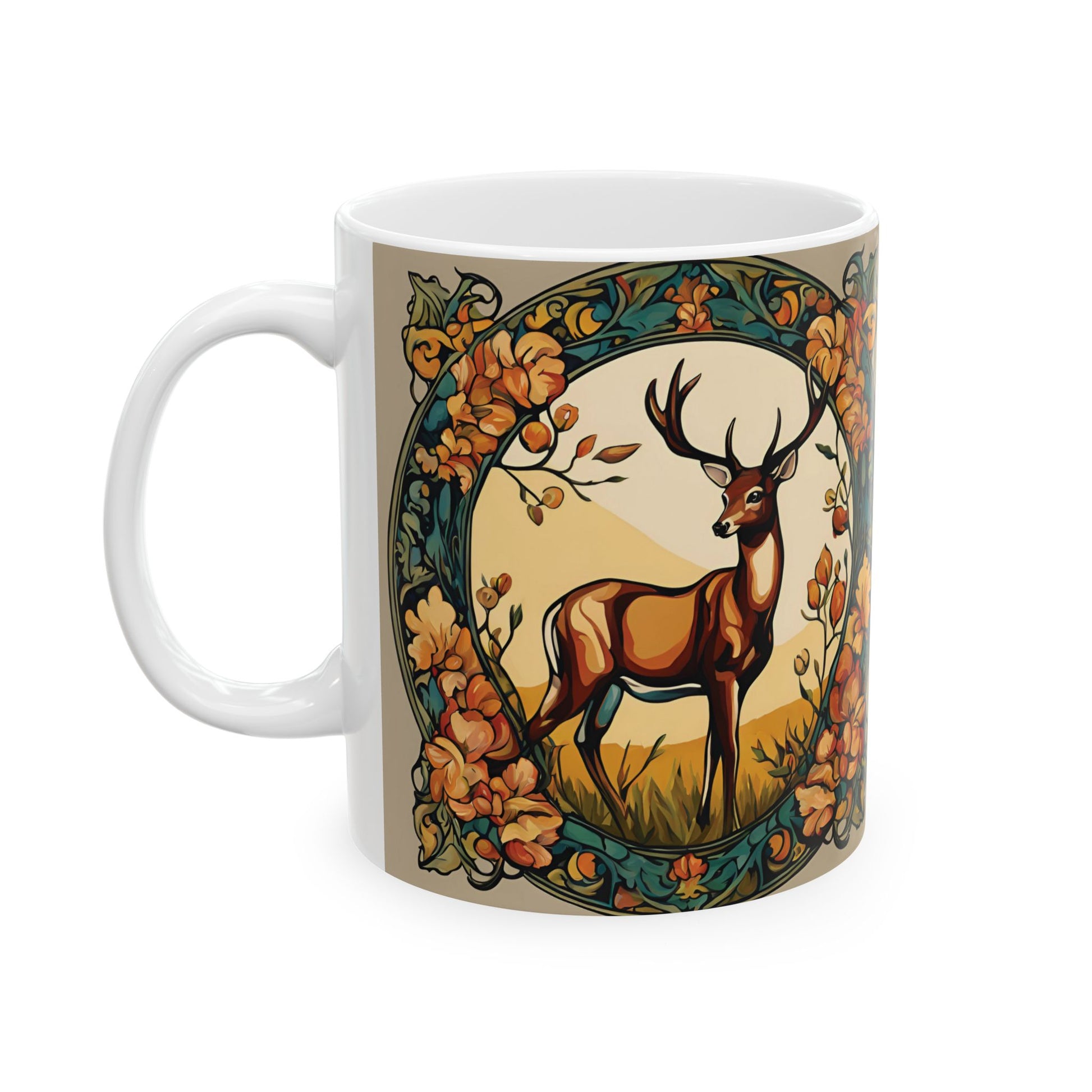 Deer Coffee Mug Cup 11oz Art Nouveau Style Mug