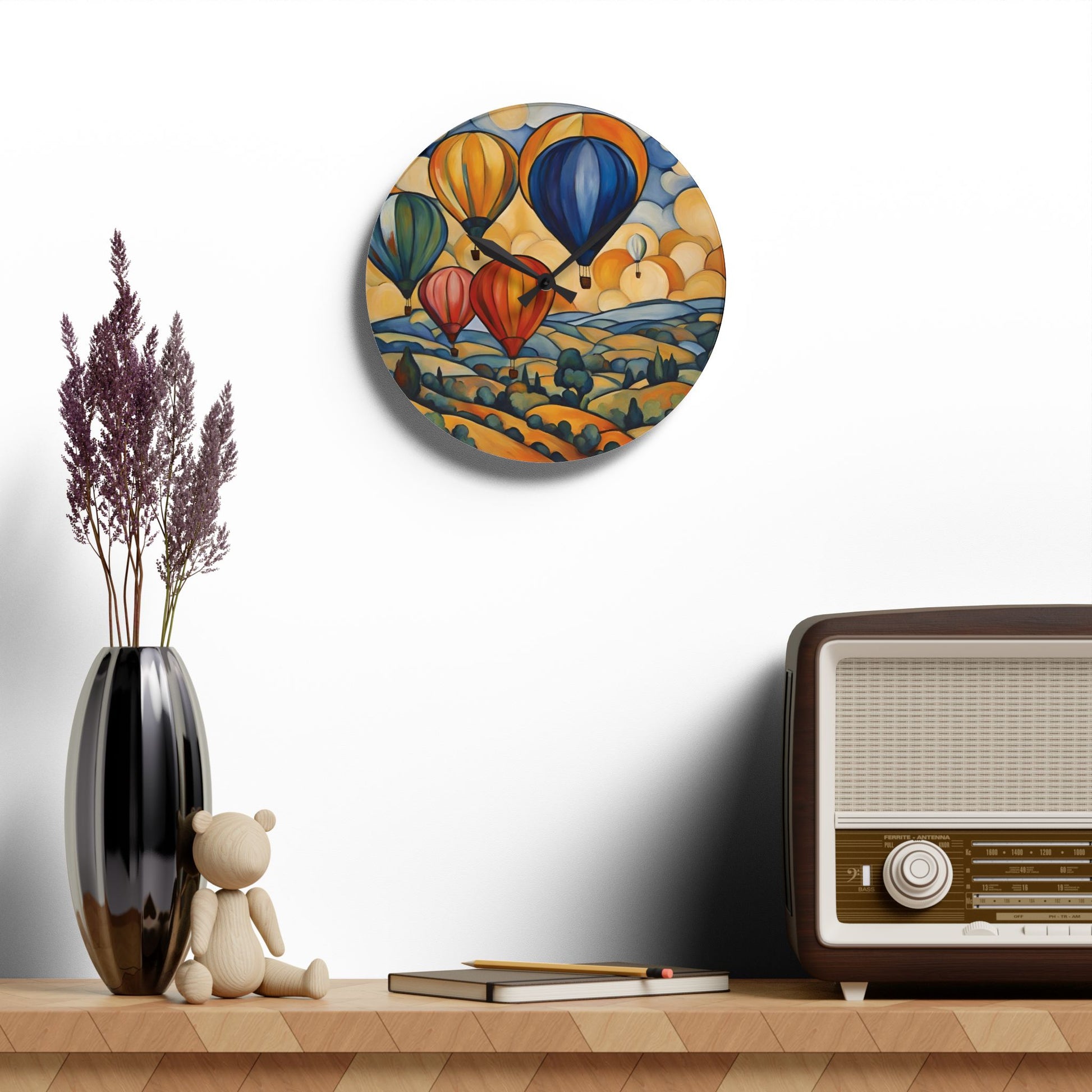 Hot Air Balloons Art Acrylic Wall Clock 10.75 Inches Home Decor