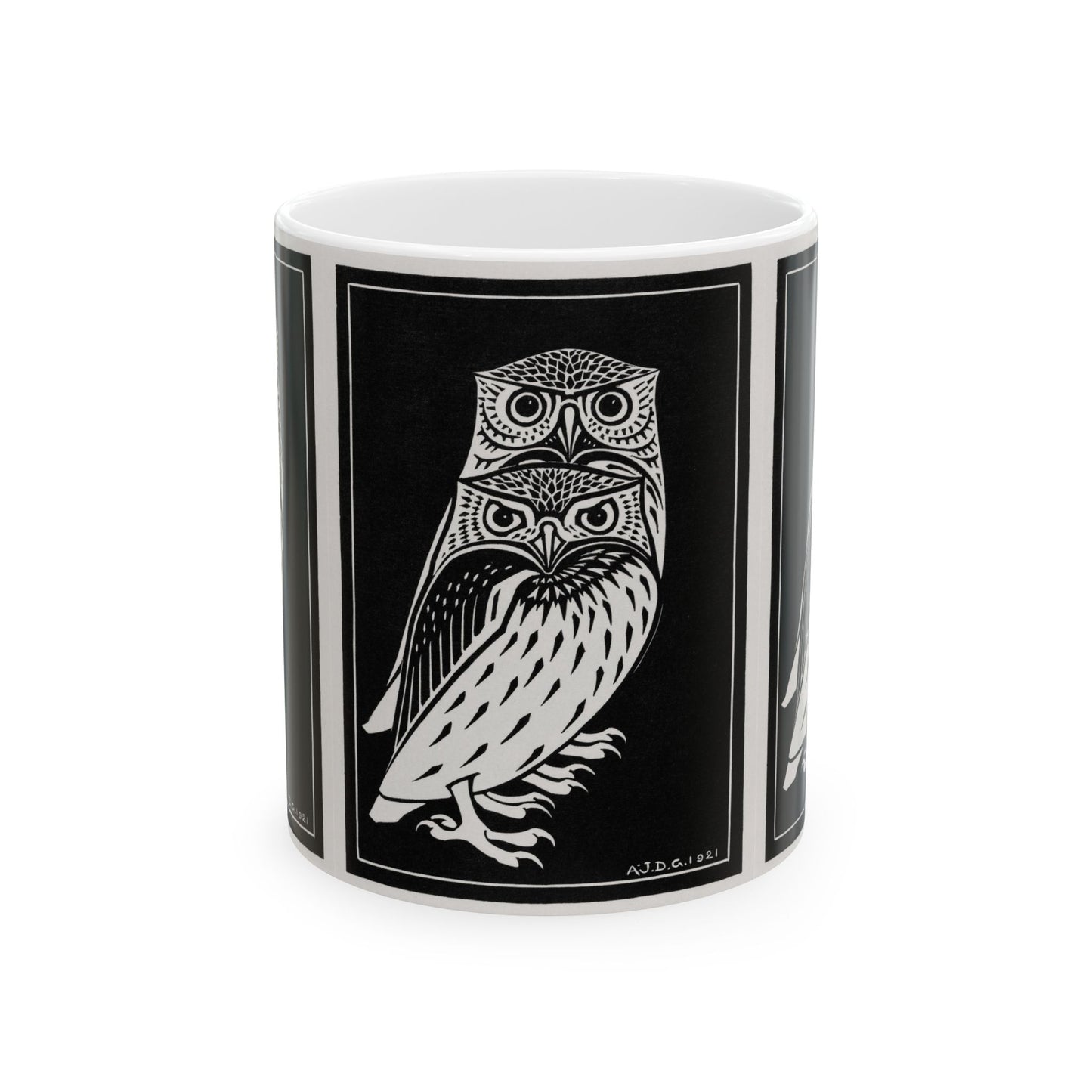 Two Owls Art Nouveau Ceramic Mug 11oz Mug