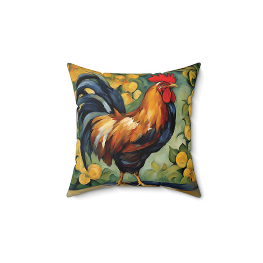 Rooster Art Faux Suede Square Throw Pillow for Couch Sofa Bed