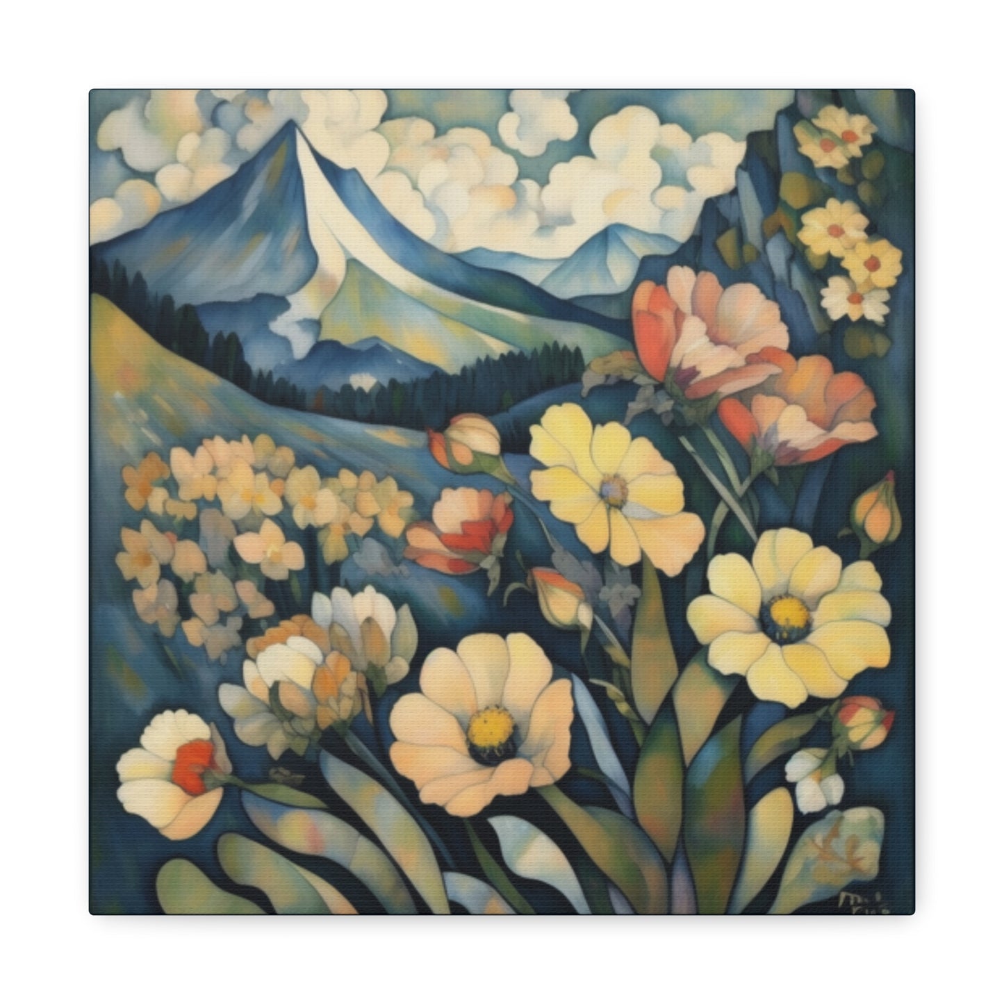 Mountain Wildflowers Art Canvas Print Gallery Wrap 12x12 inch