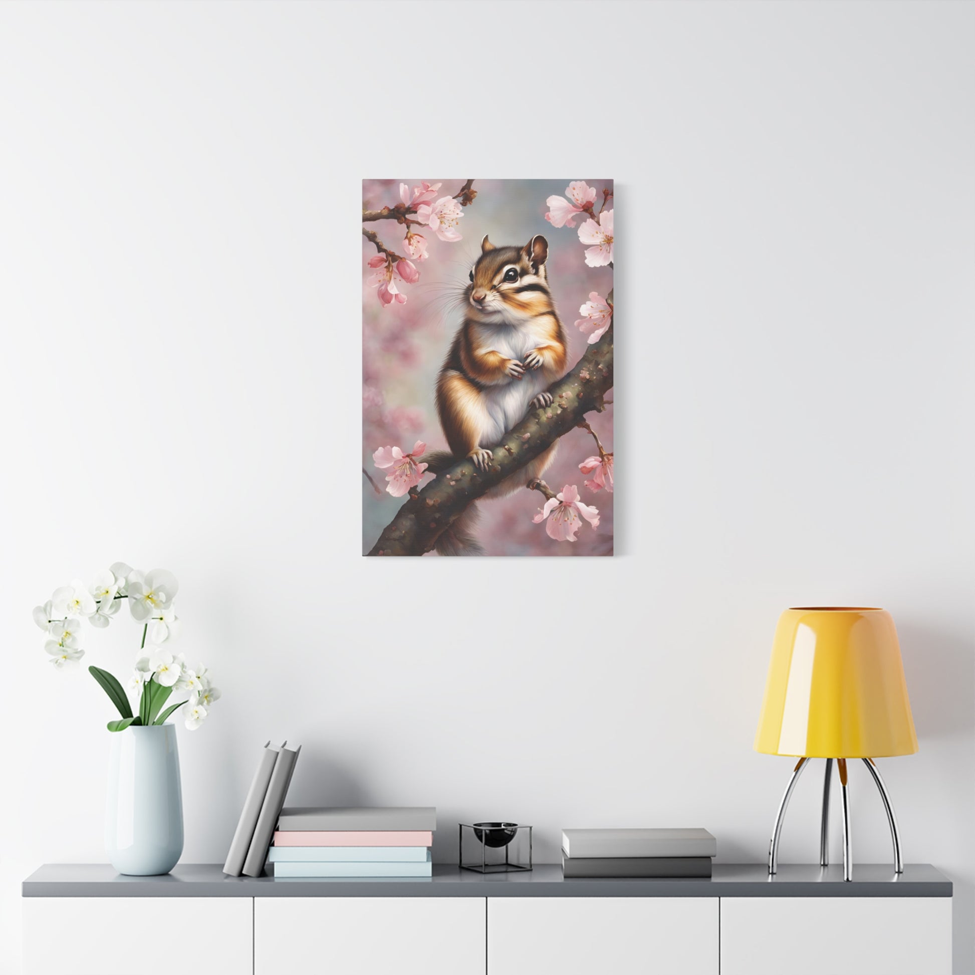 Chipmunk and Cherry Blossoms Art Canvas Print Wall Decor 20x30 Inch Ready To Hang Canvas