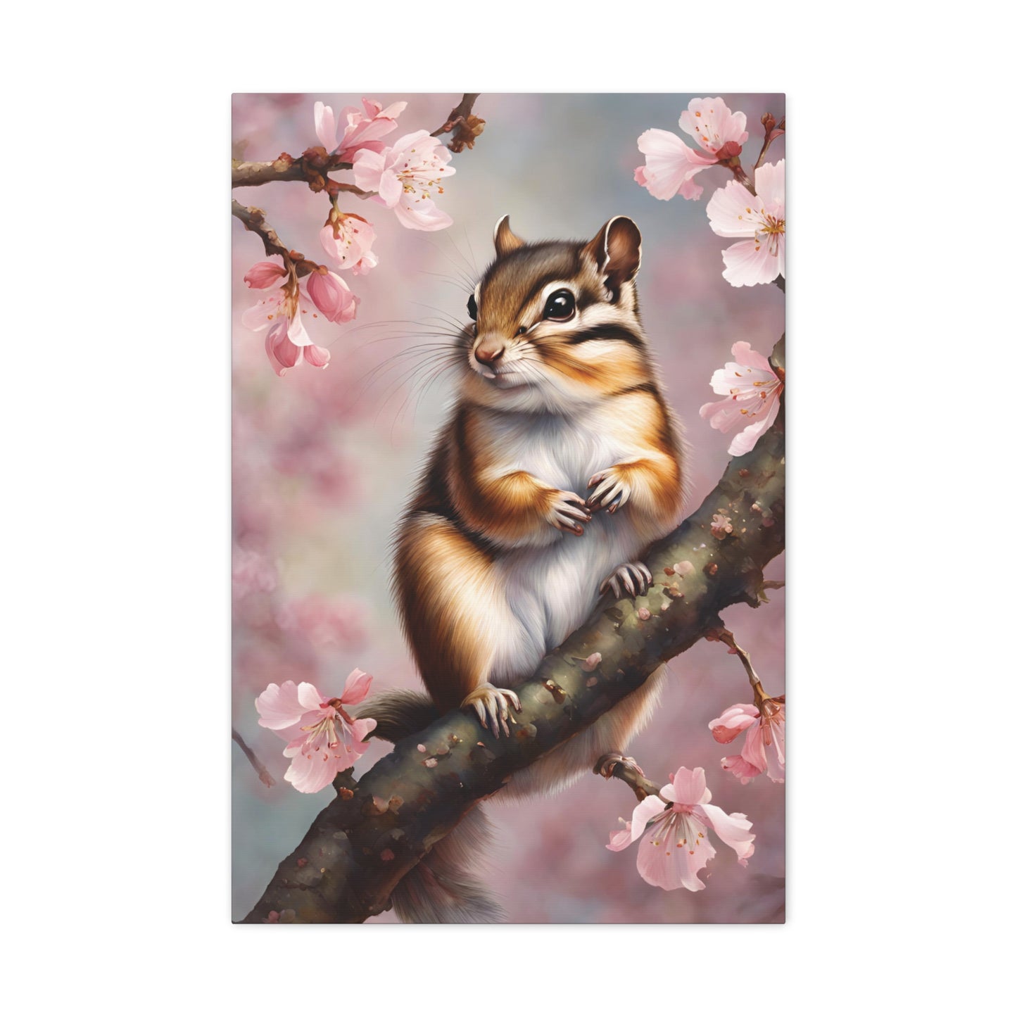 Chipmunk and Cherry Blossoms Art Canvas Print Wall Decor 20x30 Inch Ready To Hang Canvas