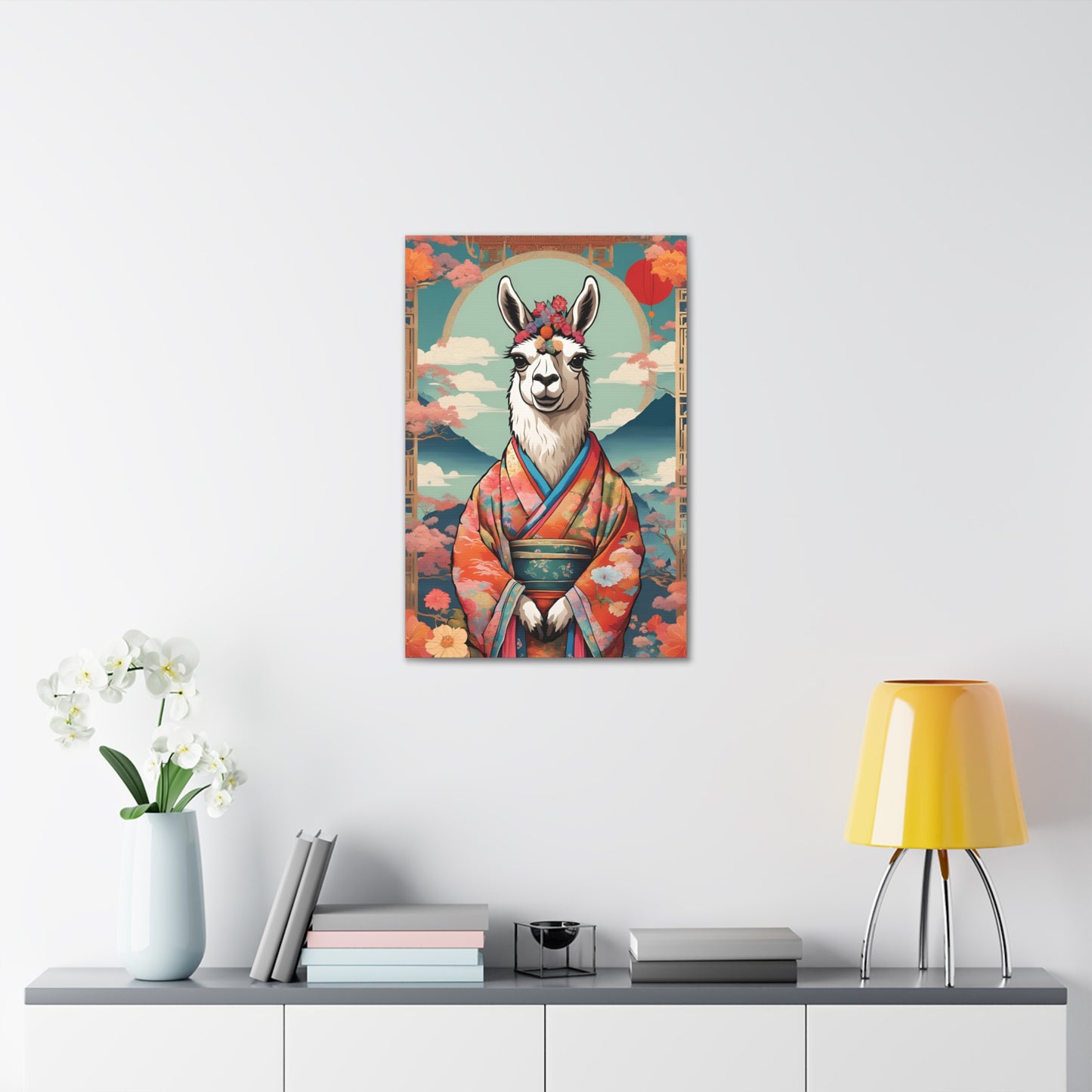 Llama In Japan Kitsch Art 20x30 Inch Canvas Wall Gallery Wrap Canvas