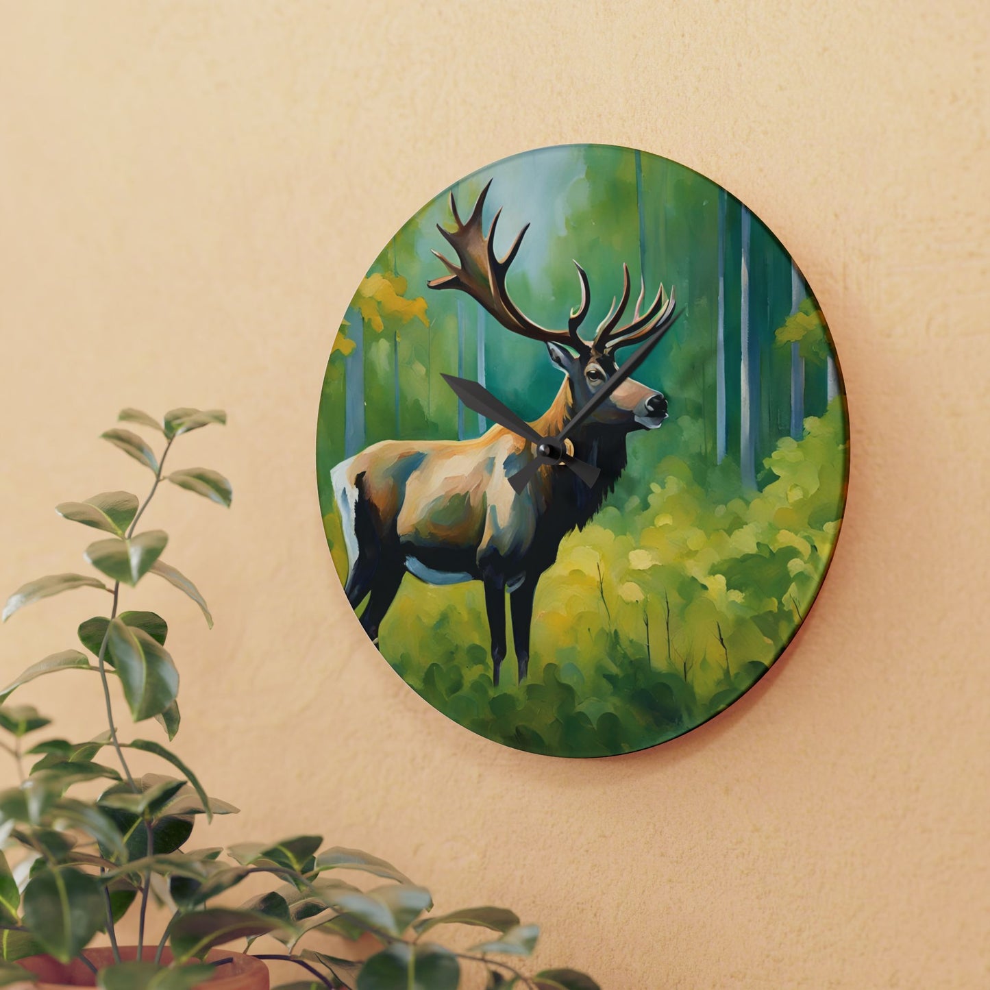 Elk Art Acrylic Wall Clock 10.75 Inches Home Decor