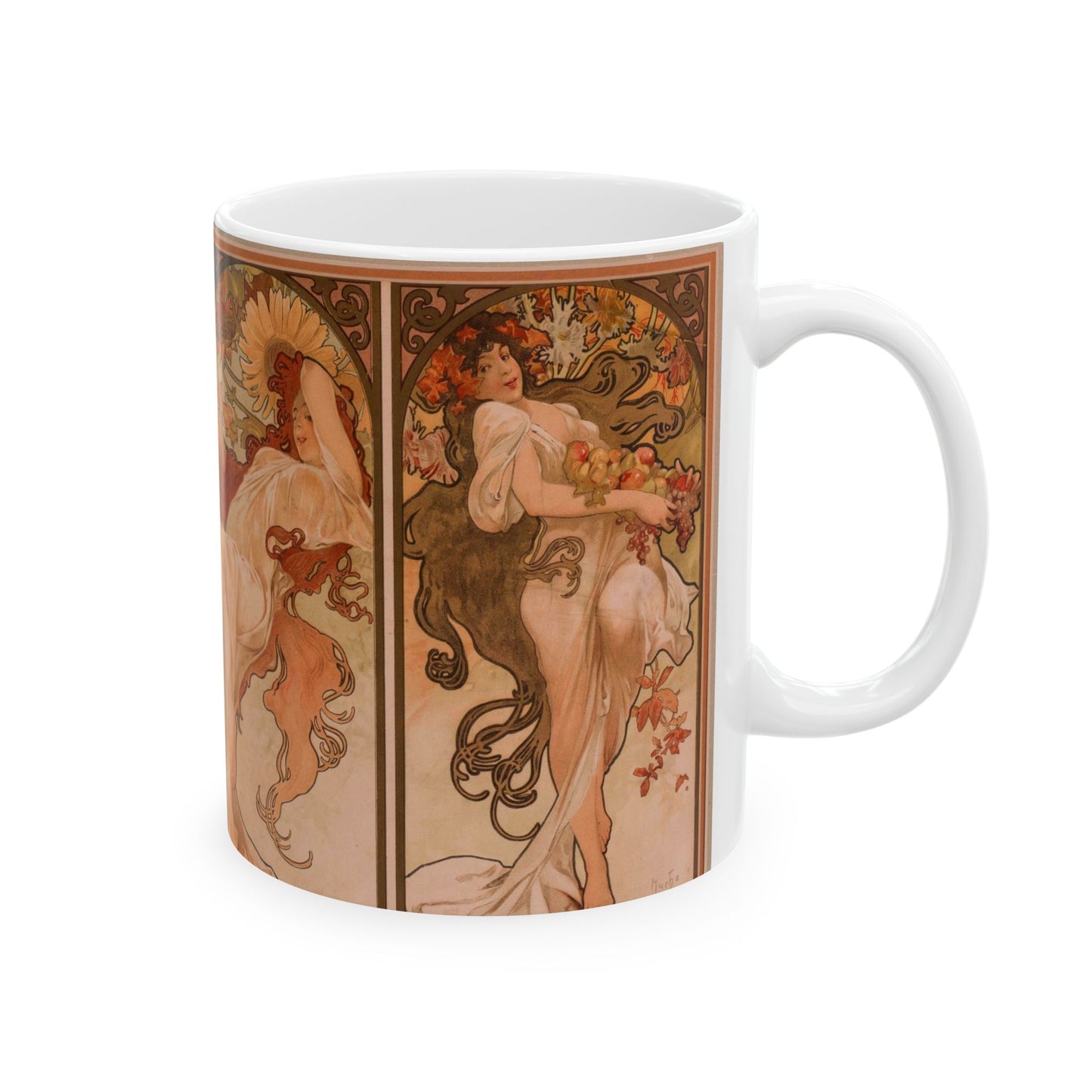 The Seasons Art Nouveau Ceramic Coffee Mug 11oz Alphonse Mucha 11oz Coffee Mugs Fall Picks Home & Living Kitchen mug Mugs Sublimation White base Mug