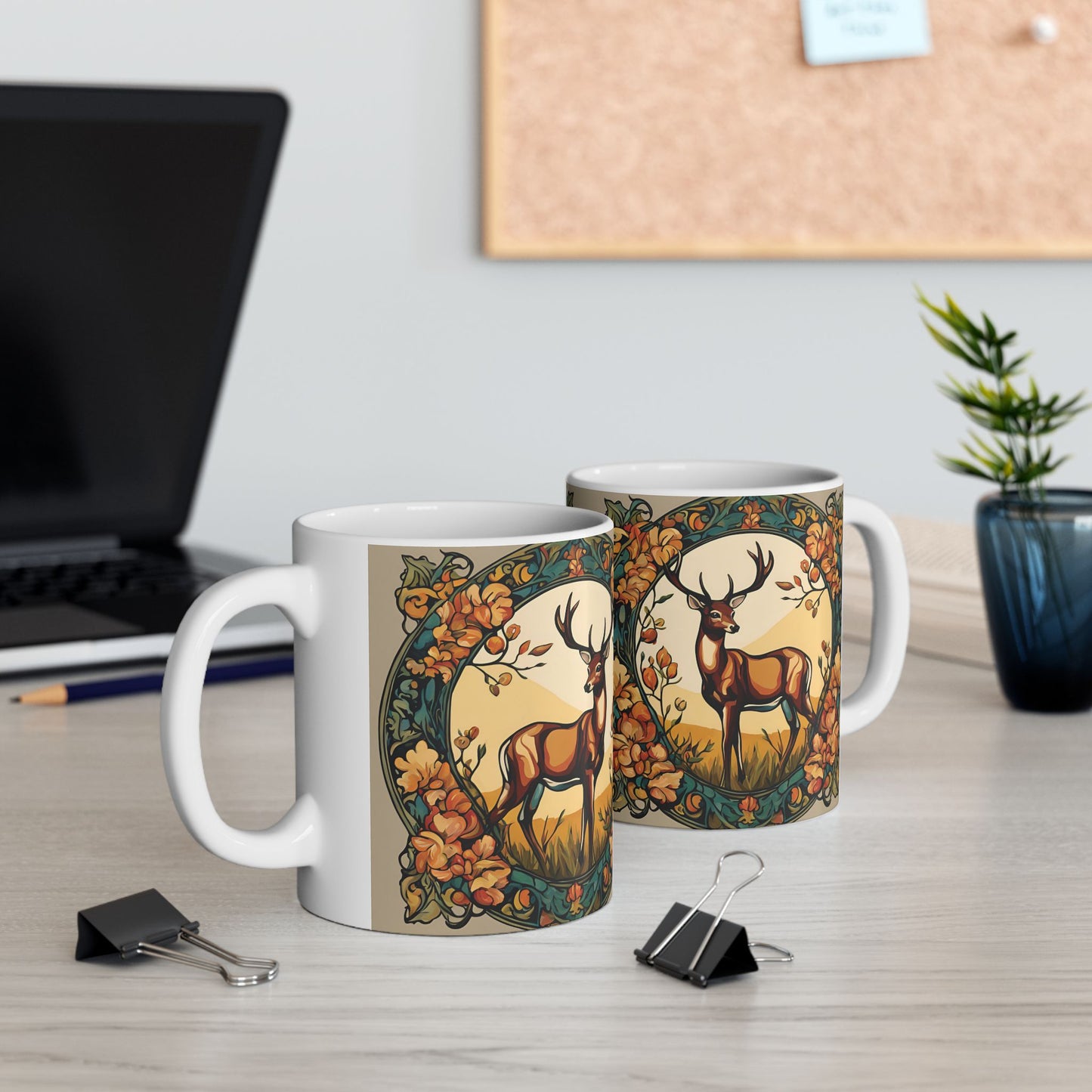 Deer Coffee Mug Cup 11oz Art Nouveau Style Mug