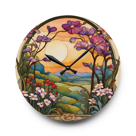 Flower Landscape Art Acrylic Wall Clock 10.75 Inches Home Decor 10.75'' × 10.75'' (Round)