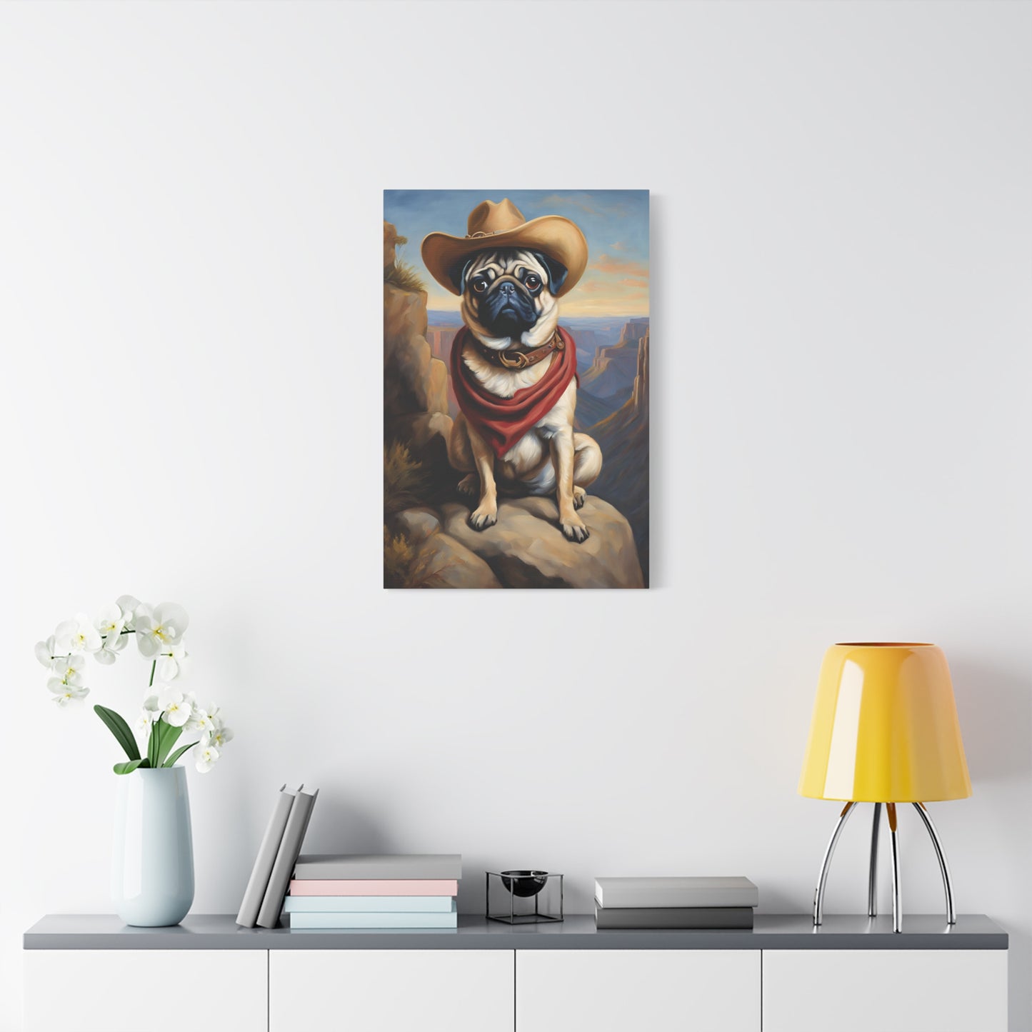 Cowboy Pug Dog Art Canvas Print Wall Decor 20x30 Inch Ready To Hang Canvas