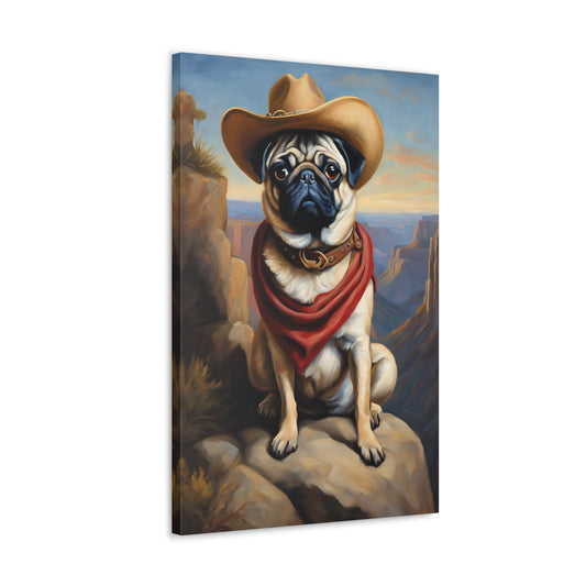 Pug Cowboy Dog 20x30 Inch Canvas Wall Art Gallery Wrap Canvas