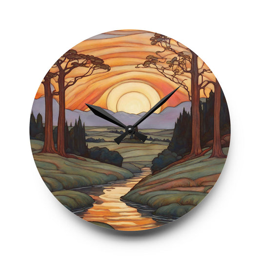 Sunset Landscape Art Acrylic Wall Clock 10.75 Inches Home Decor 10.75'' × 10.75'' (Round)