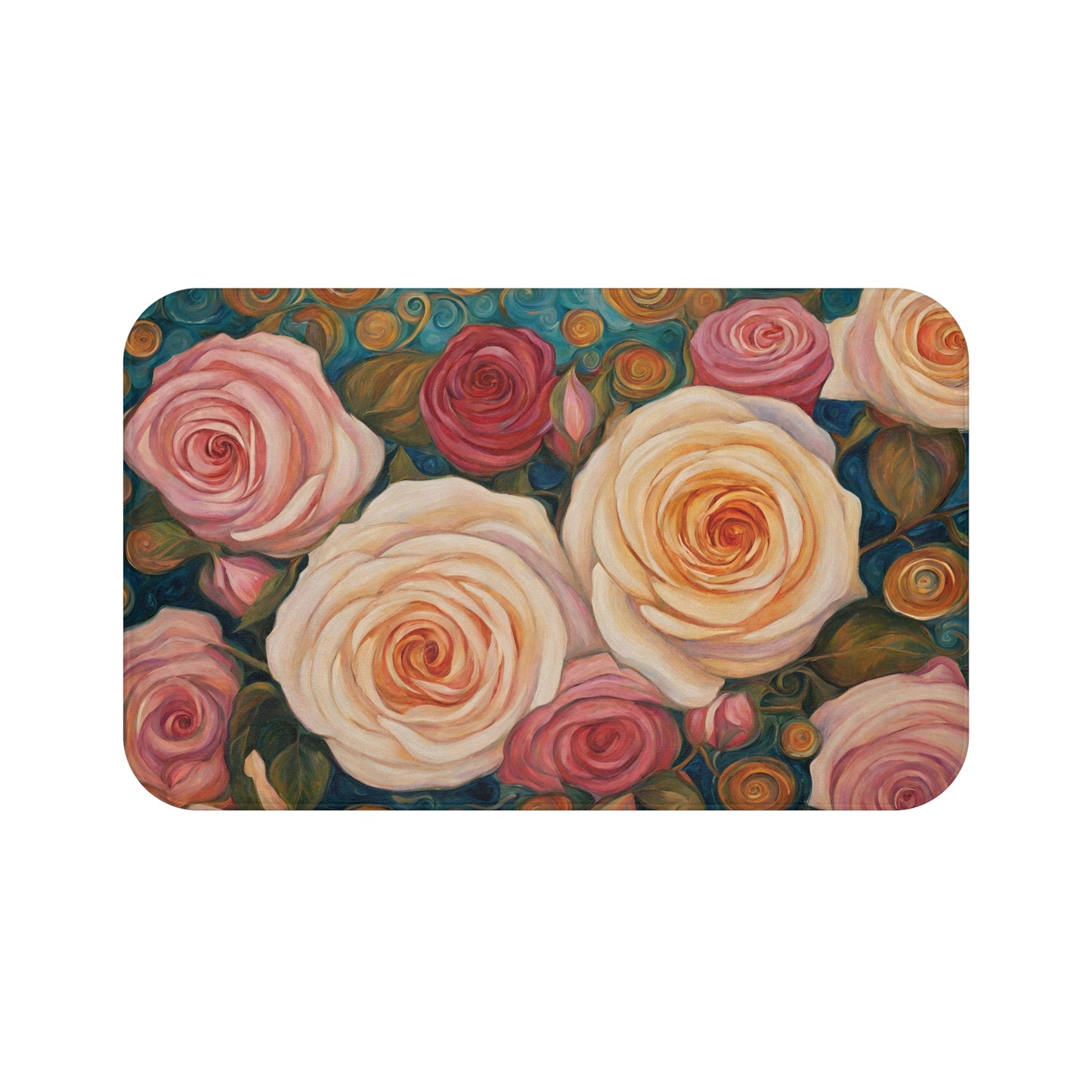 Pink Roses Flowers Modern Bathroom Bath Mat 34"×21" Home Decor