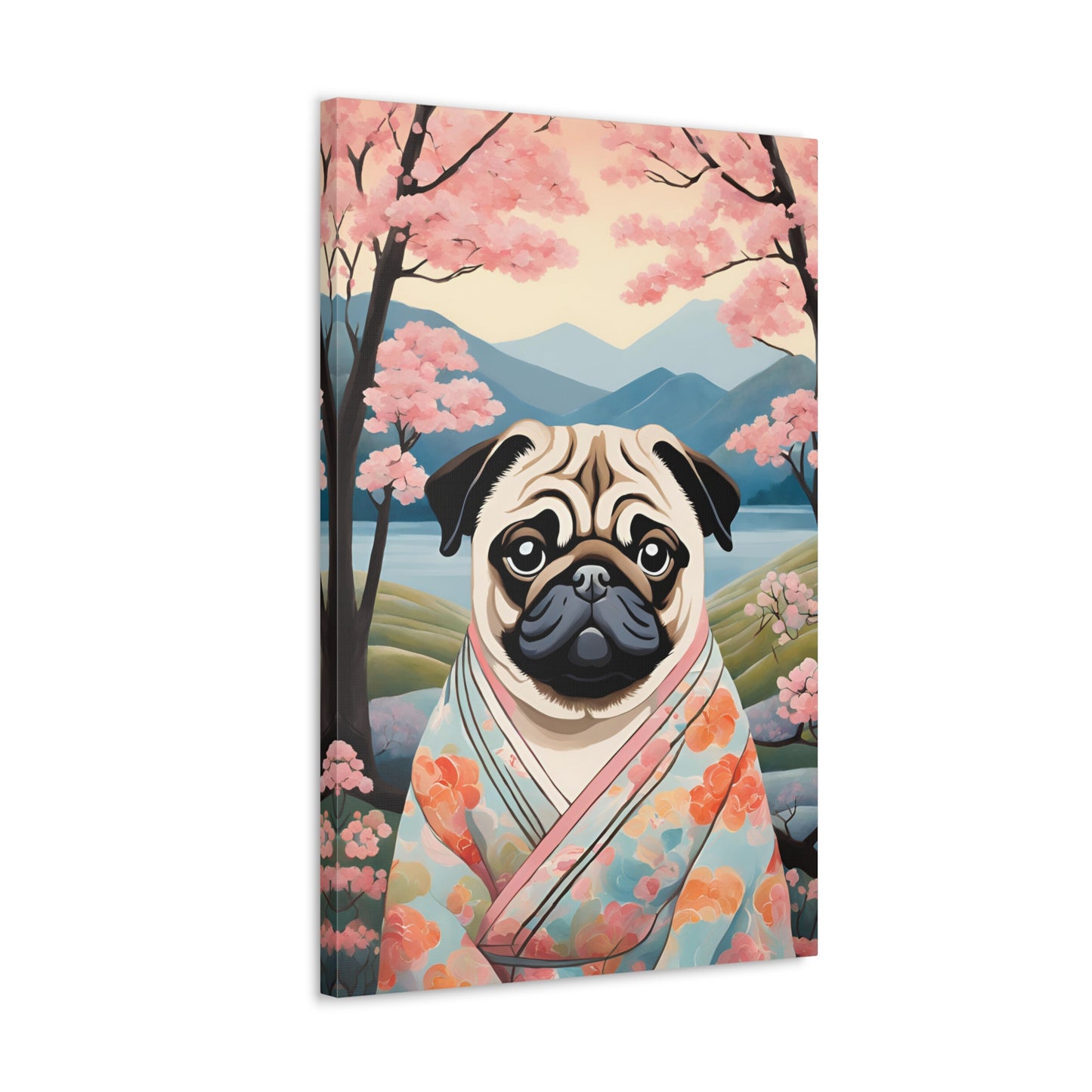 Pug In Kimono Japan Portrait Kitsch Art 20x30 Inch Canvas Wall Gallery Wrap Canvas