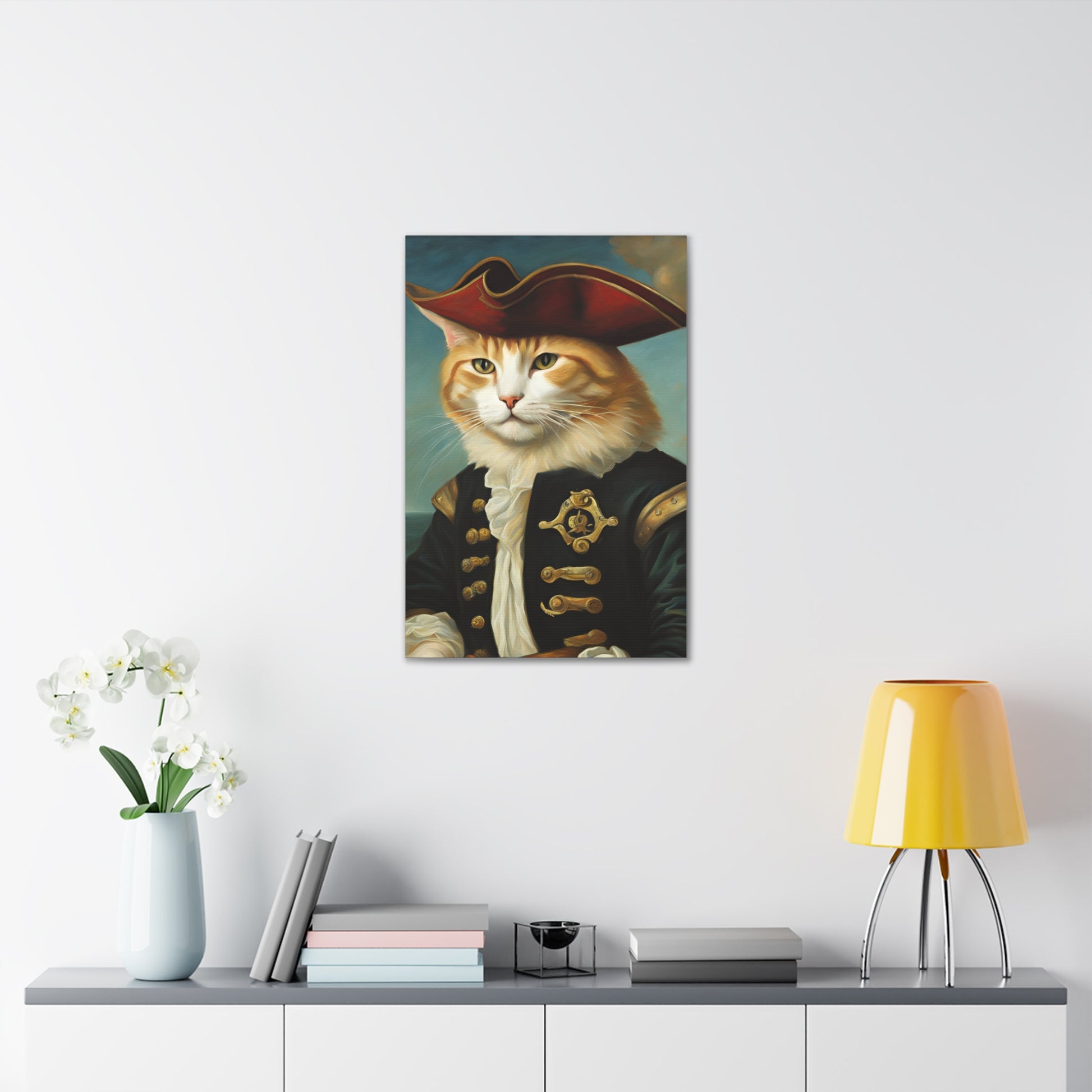 Admiral Cat Portrait Kitsch Art 20x30 Inch Canvas Wall Gallery Wrap Canvas