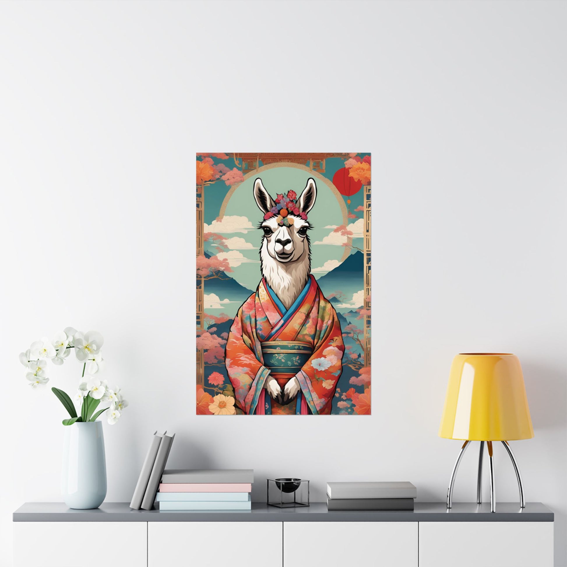 Llama In Kimono Matte Poster 24x36 Inches Kitsch Art Poster