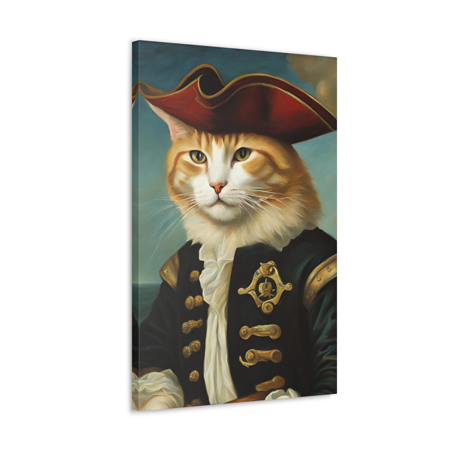 Admiral Cat Portrait Kitsch Art 20x30 Inch Canvas Wall Gallery Wrap Canvas