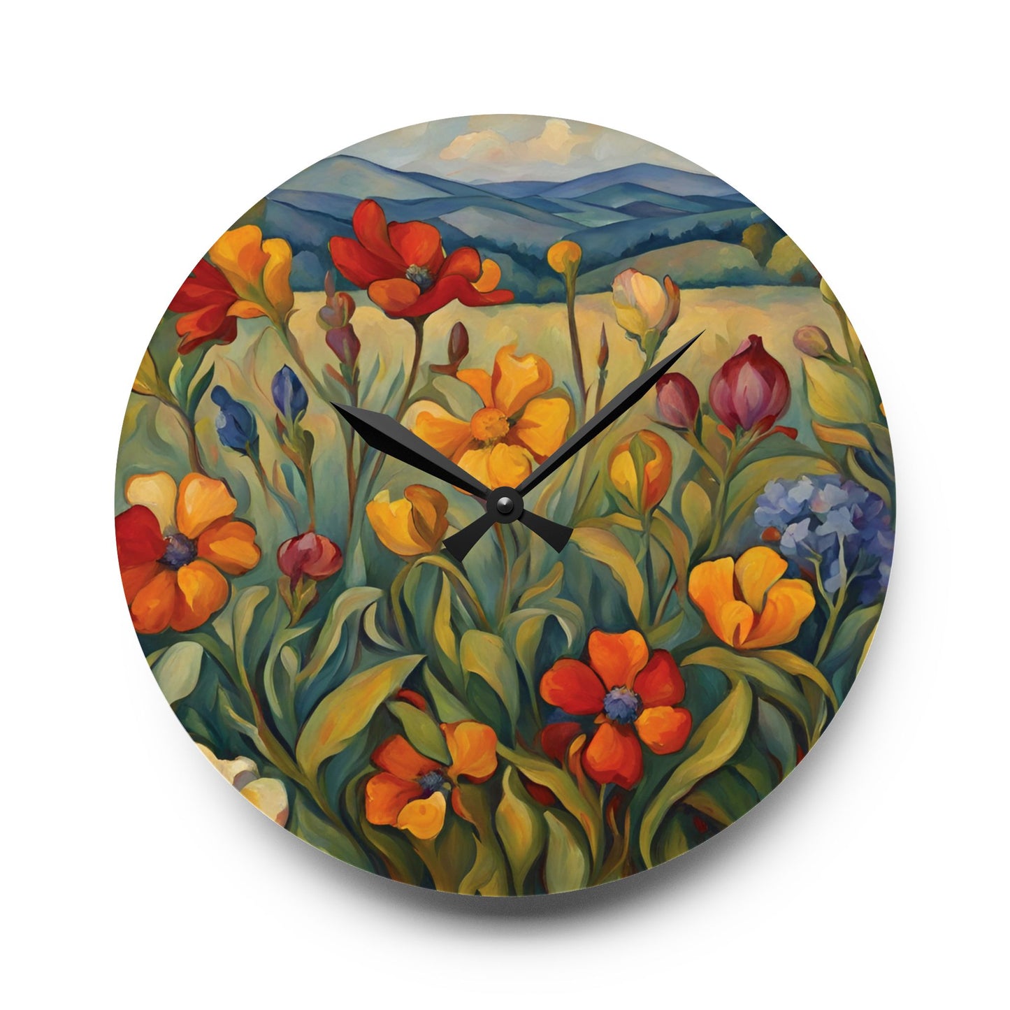 Wildflowers Art Acrylic Wall Clock 10.75 Inches Home Decor 10.75'' × 10.75'' (Round)