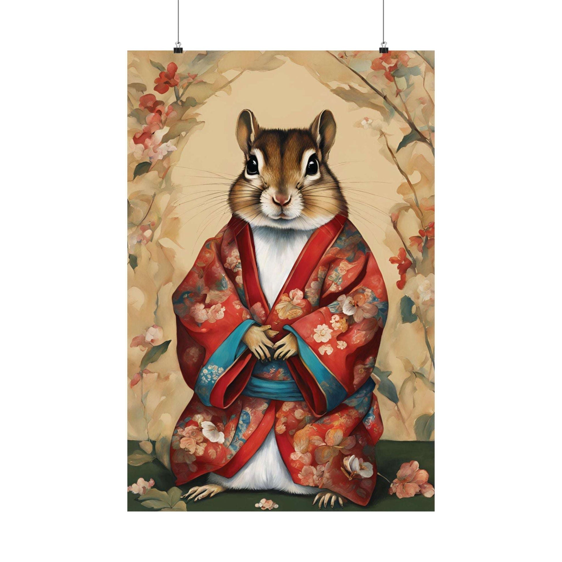 Chipmunk In Kimono Matte Poster 24x36 Inches Kitsch Art Poster