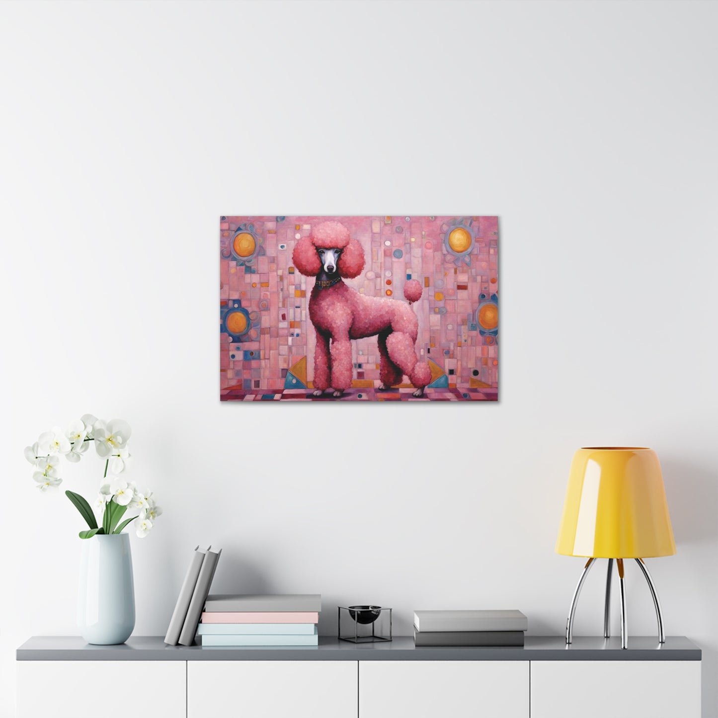 Pink Poodle Modern Art Canvas Print 30x20 Inch Canvas