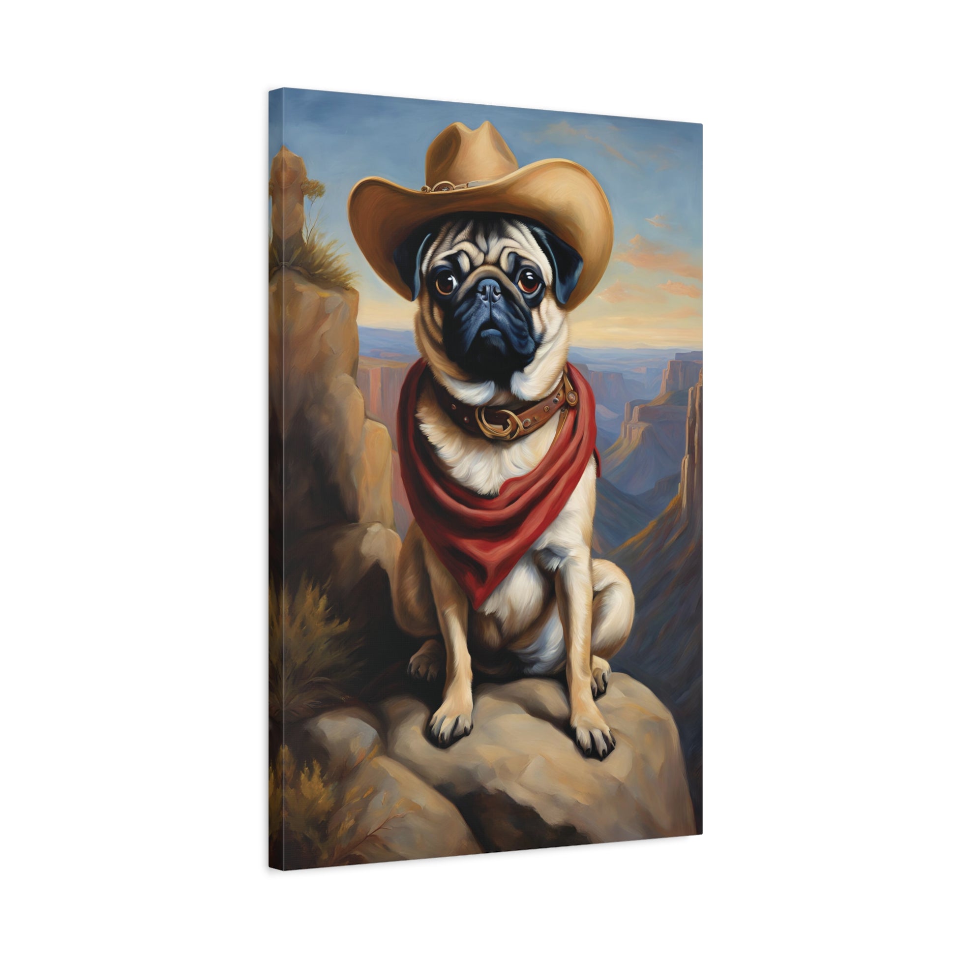 Cowboy Pug Dog Art Canvas Print Wall Decor 20x30 Inch Ready To Hang Canvas 20″ x 30″ (Vertical) 1.25"