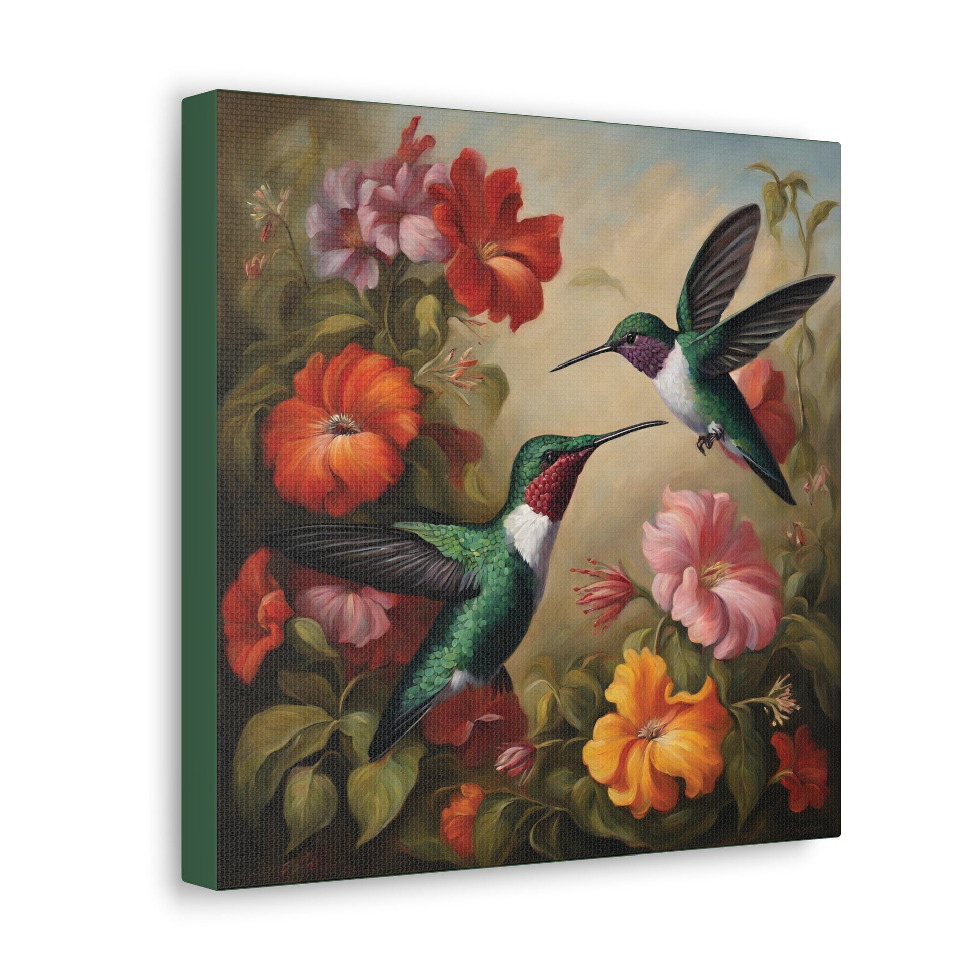 Hummingbird Flowers Canvas Gallery Wrap Print 12x12 inch Wall Art Home Decor 12″ x 12″ 1.25"