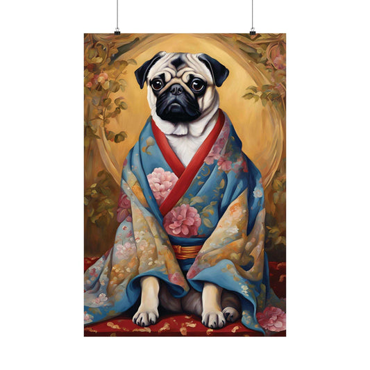 Pug In Kimono Matte Poster 24x36 Inches Dog Art Poster