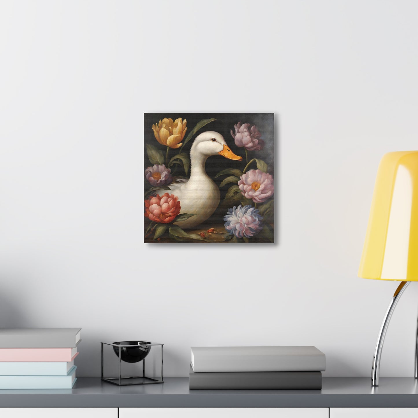 Duck and Flowers Canvas Gallery Wrap Print 12x12 inch Wall Art Home Decor