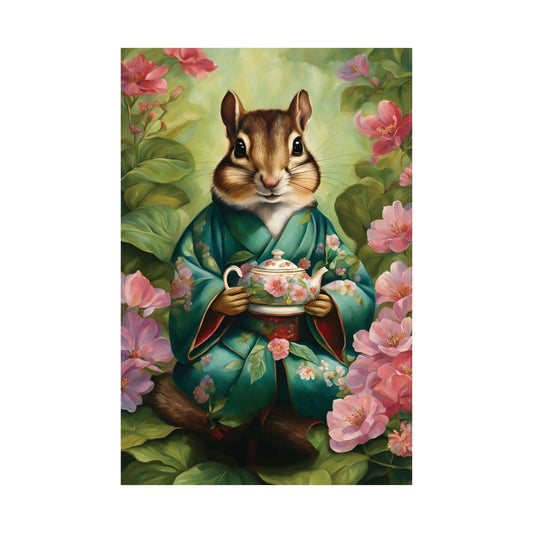 Chipmunk Serving Tea Poster 24x36 Inches Kitsch Art Poster