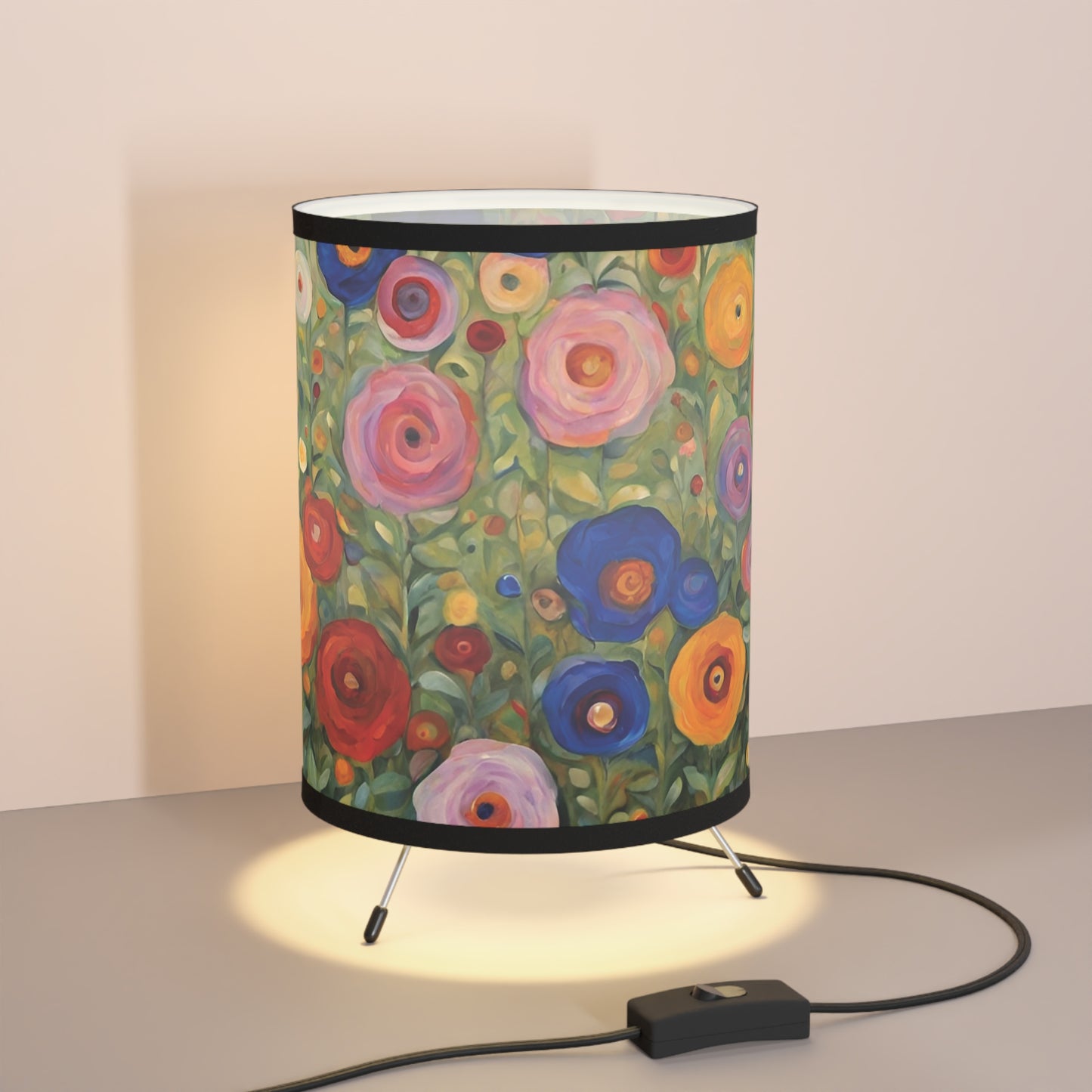 Colorful Flowers Modern Art Tripod Table Lamp USCA Plug Home Decor