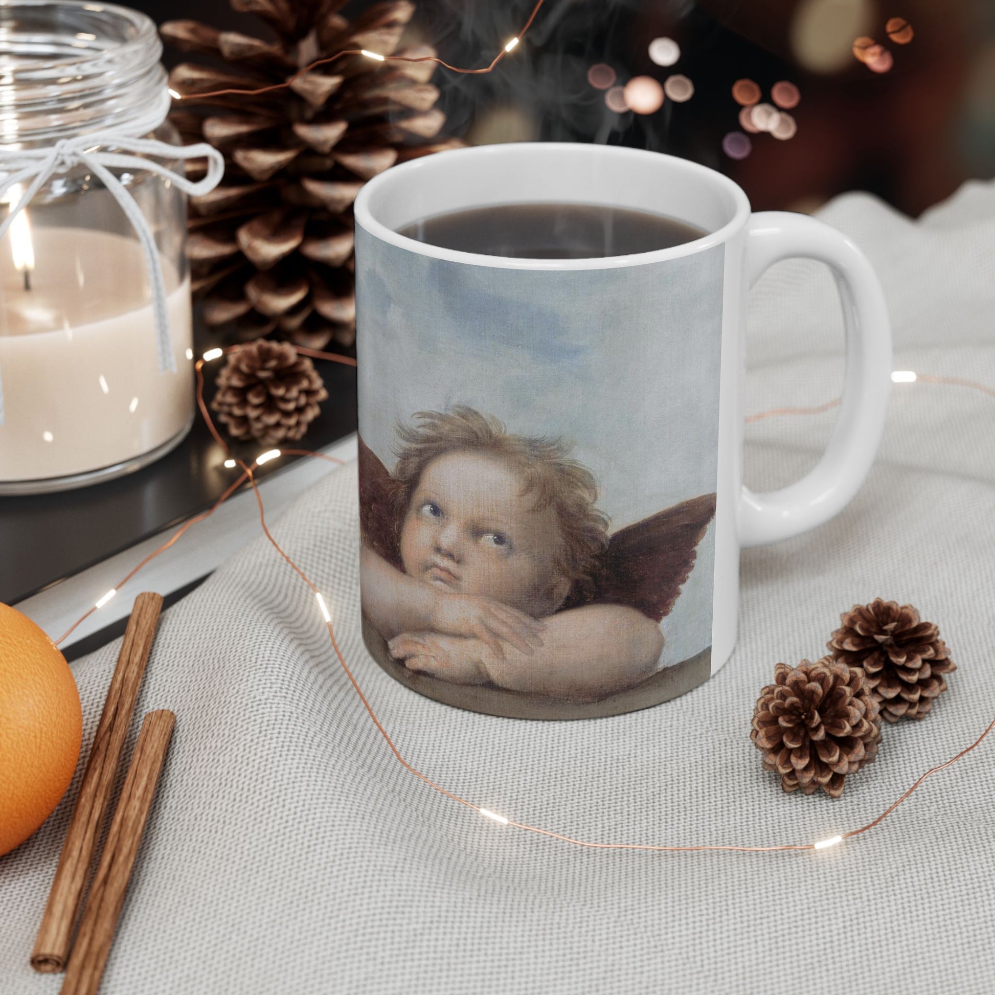 Angels Sistine Madonna Raphael Art Ceramic Coffee Mug 11oz 11oz Coffee Mugs Holiday Picks Home & Living Kitchen Mug Mugs Sublimation White base Mug