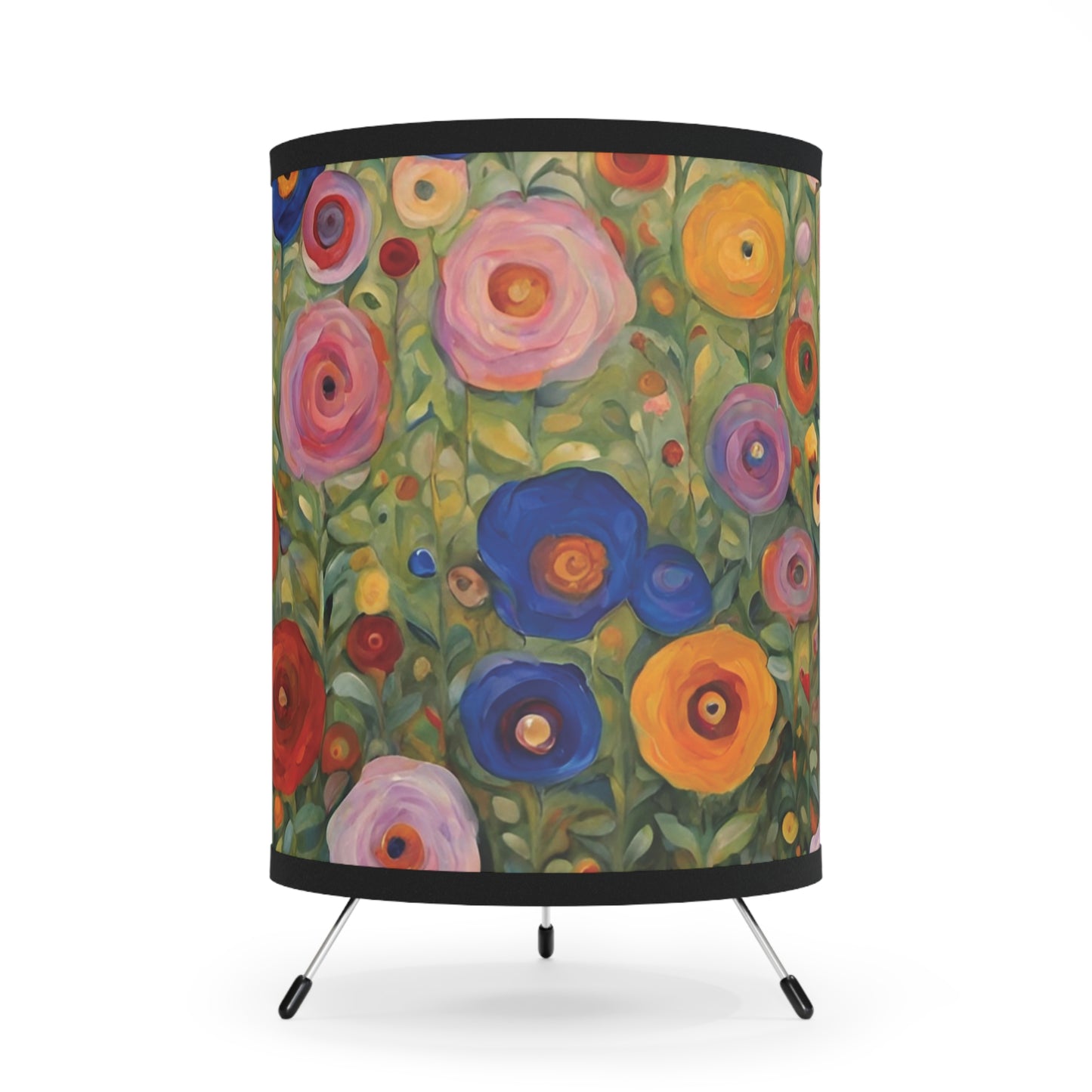 Colorful Flowers Modern Art Tripod Table Lamp USCA Plug Home Decor One size Black