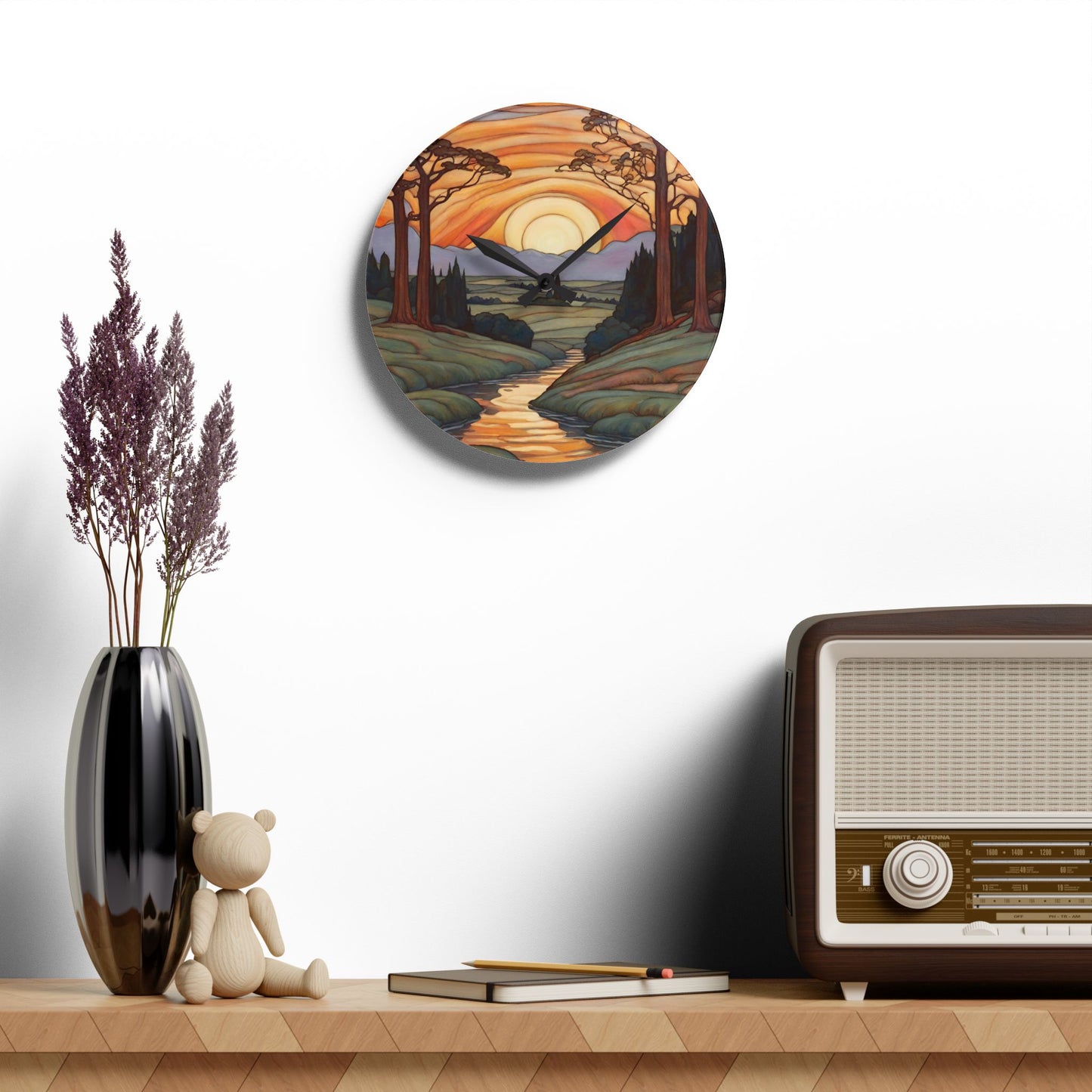 Sunset Landscape Art Acrylic Wall Clock 10.75 Inches Home Decor