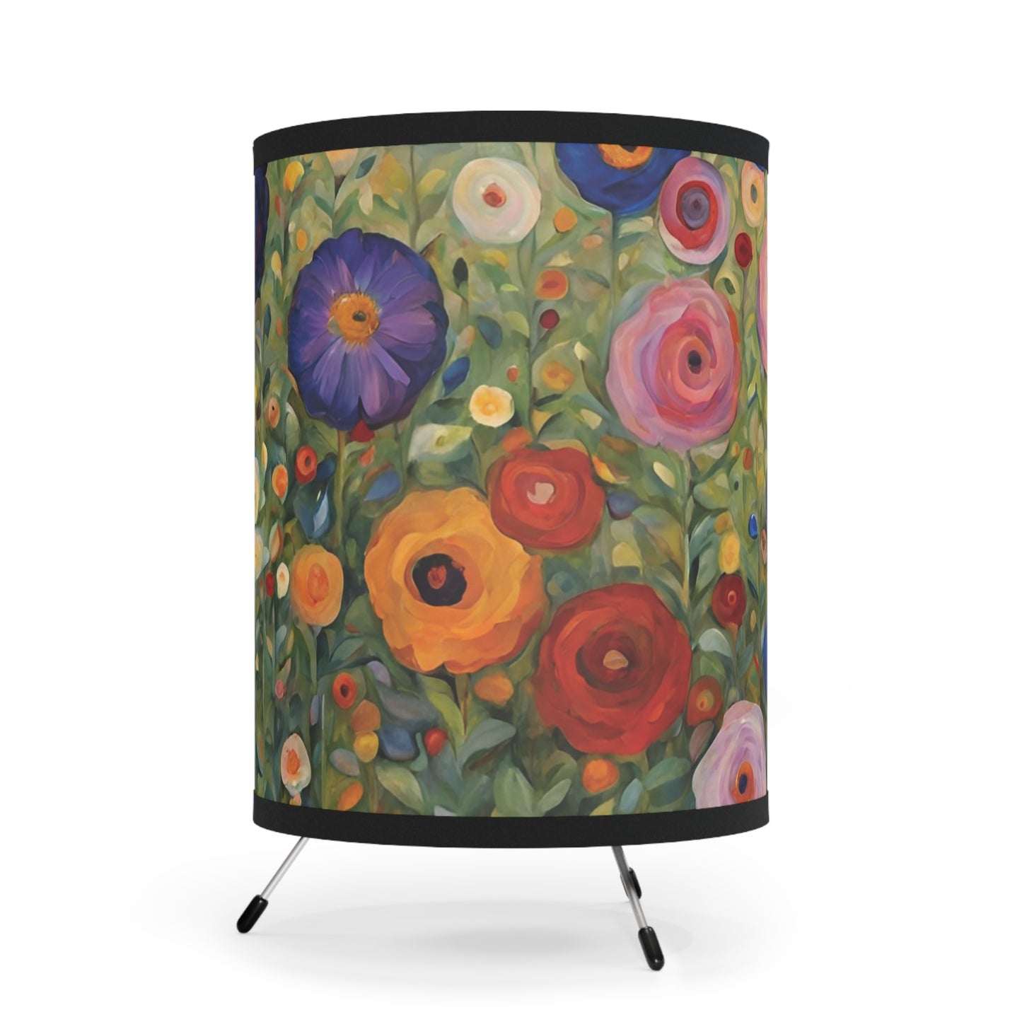 Colorful Flowers Modern Art Tripod Table Lamp USCA Plug Home Decor