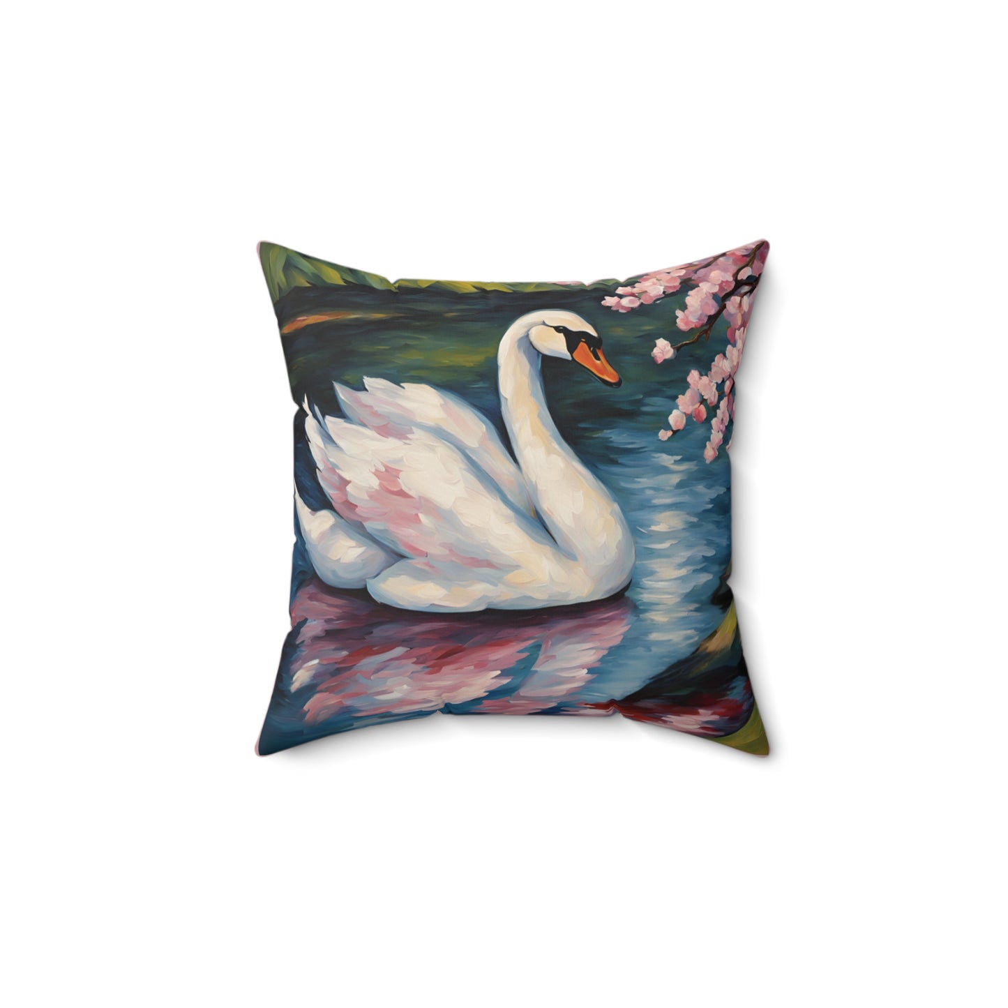 Swan Art Faux Suede Square Throw Pillow for Couch Sofa Bed
