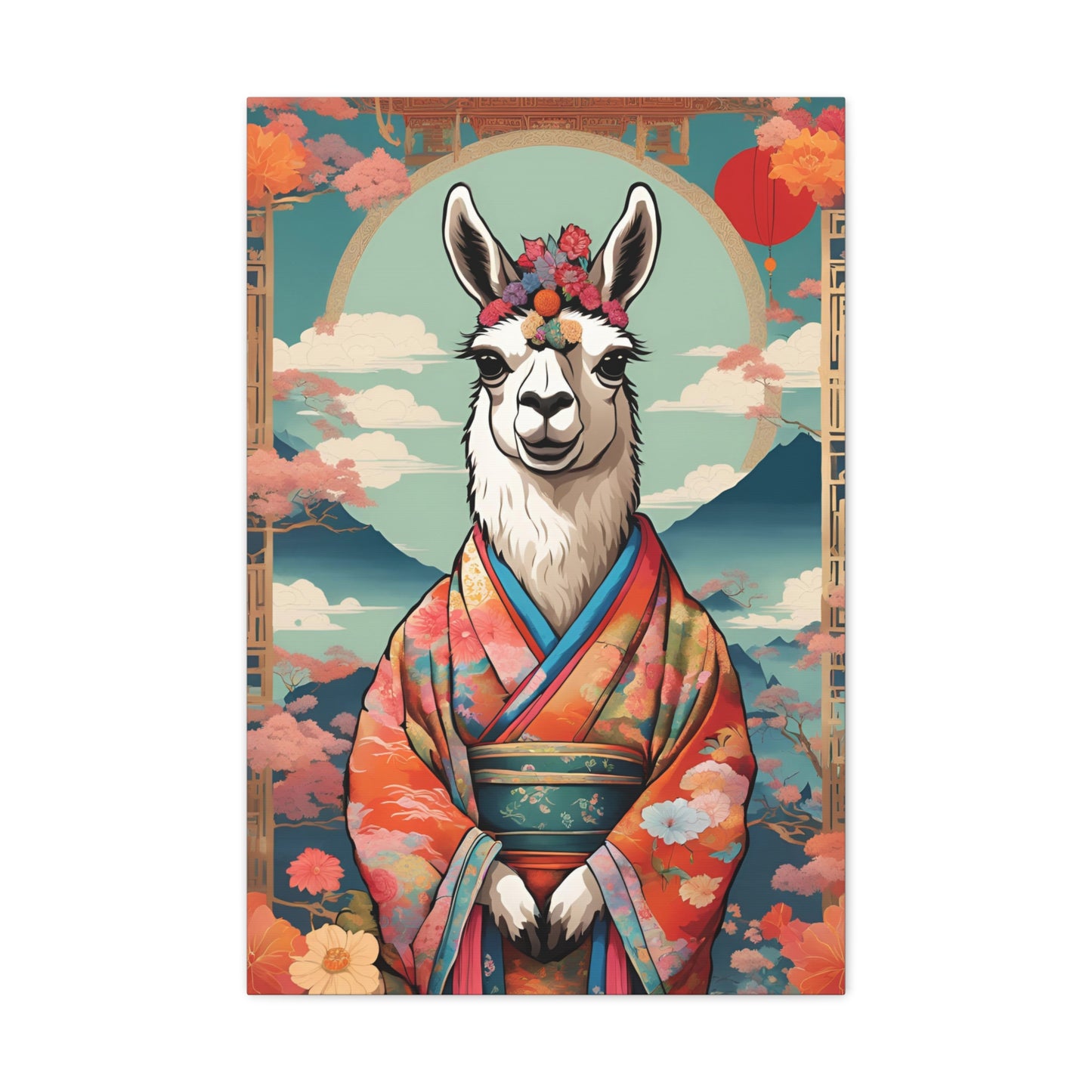 Llama In Japan Kitsch Art 20x30 Inch Canvas Wall Gallery Wrap Canvas