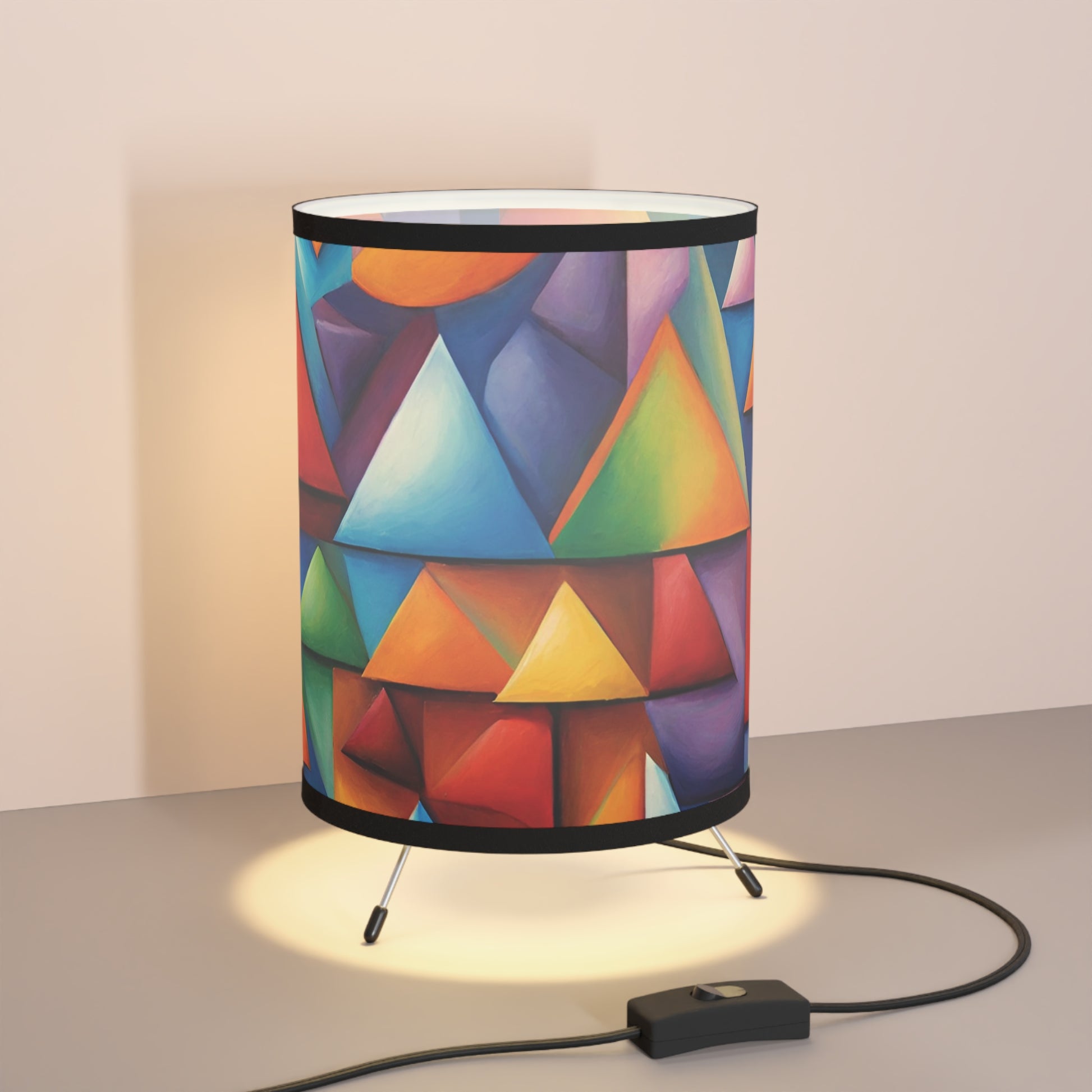 Abstract Triangles Art Tripod Table Lamp USCA Plug Home Decor