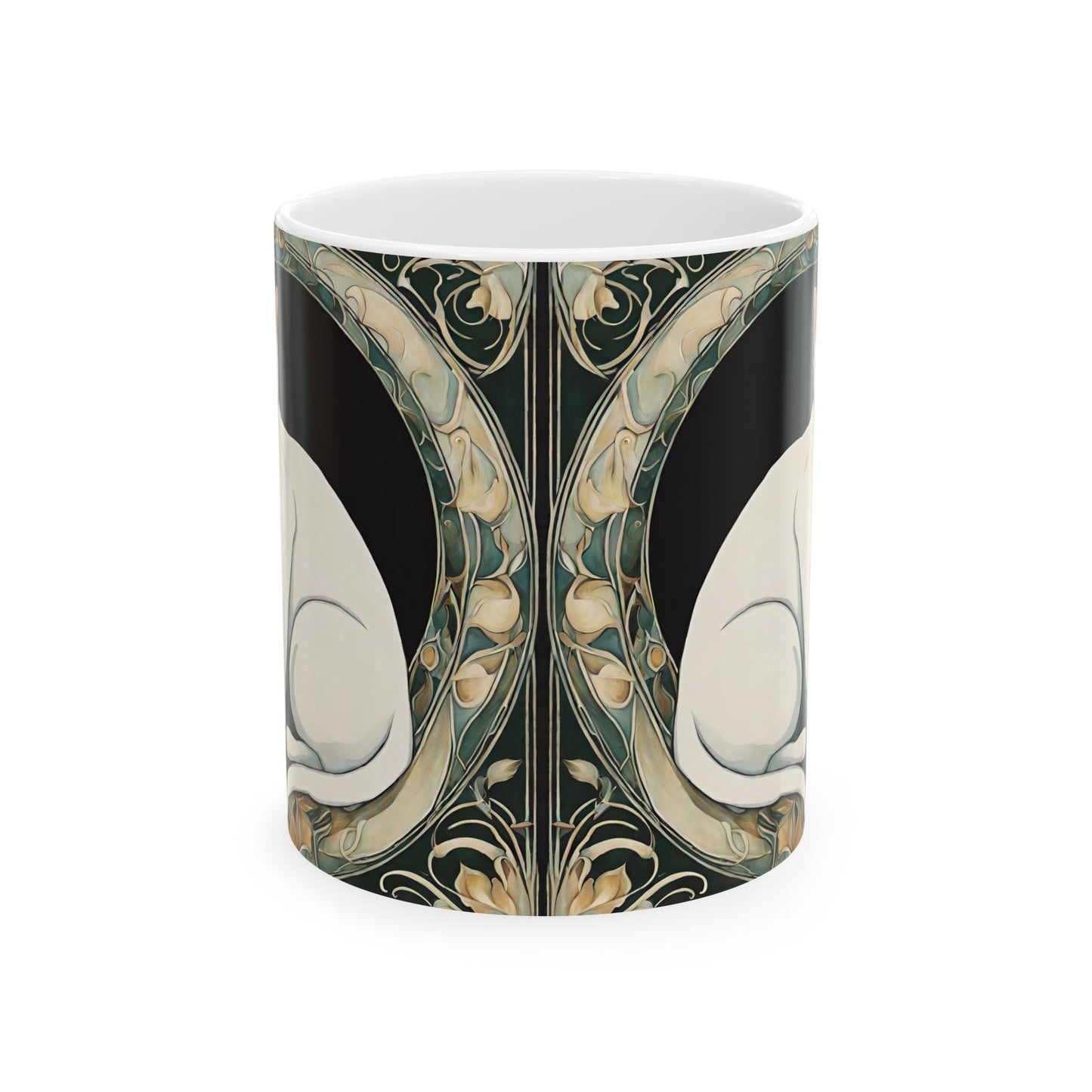 White Cat Coffee Mug Cup 11oz Art Nouveau Style Mug