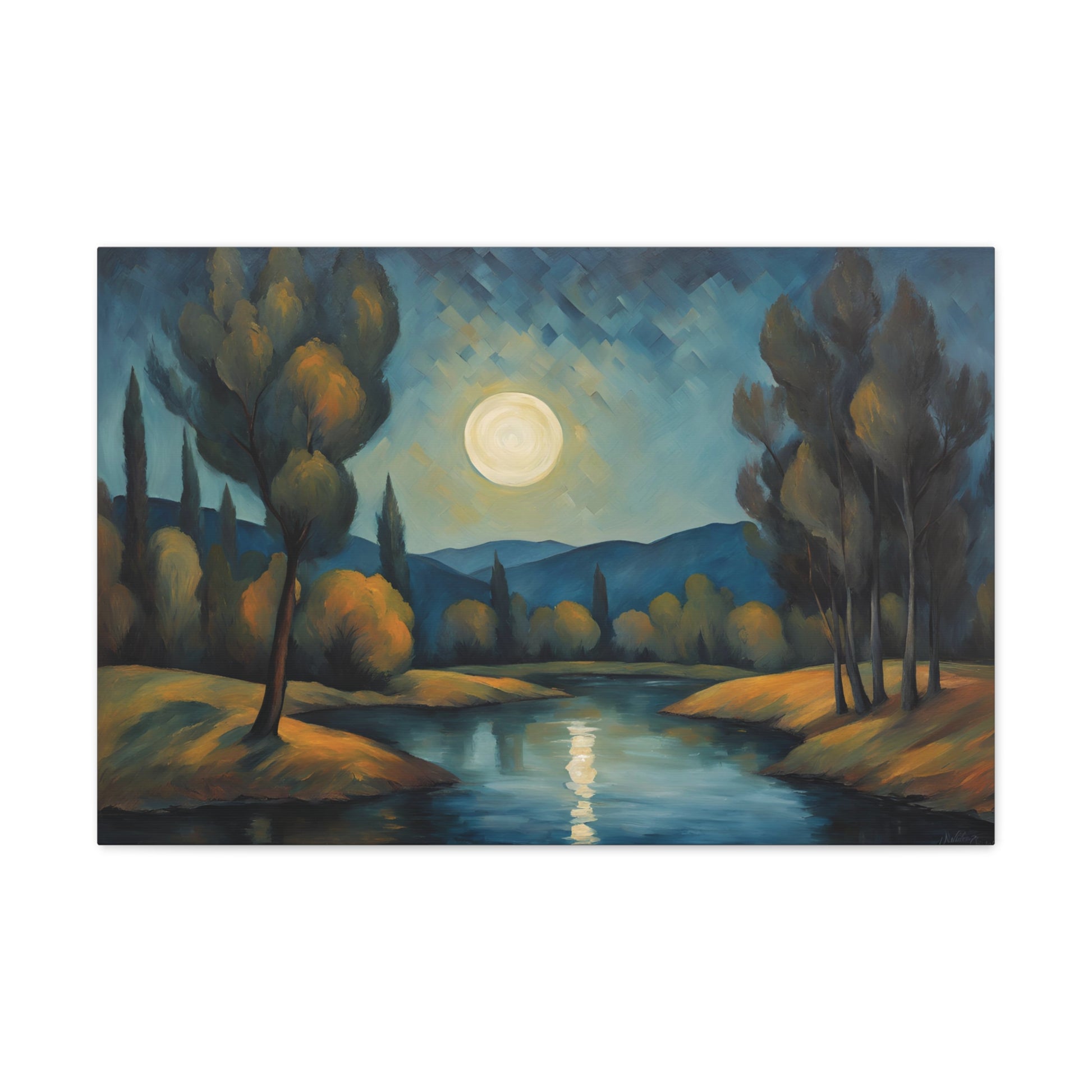 Moonlight River Landscape Canvas Print 30x20 Inch Wall Art Canvas