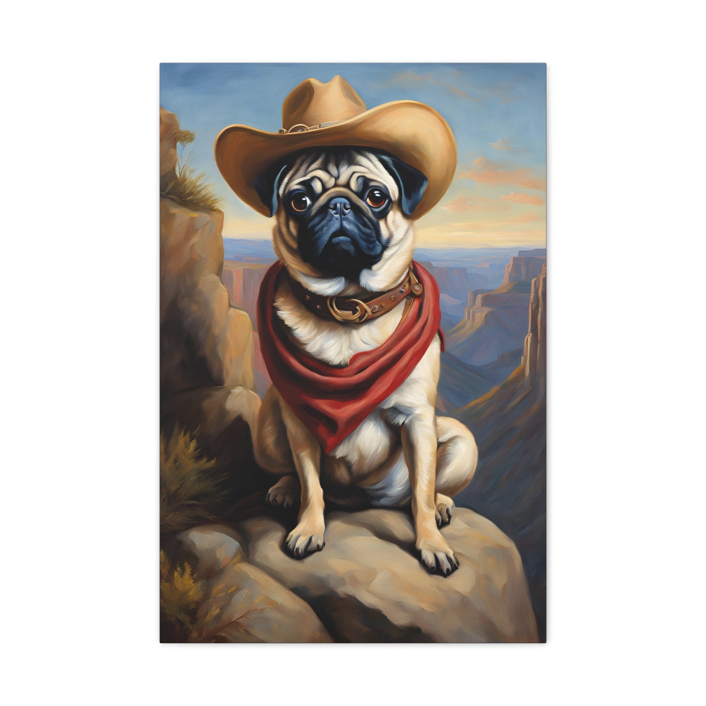 Pug Cowboy Dog 20x30 Inch Canvas Wall Art Gallery Wrap Canvas