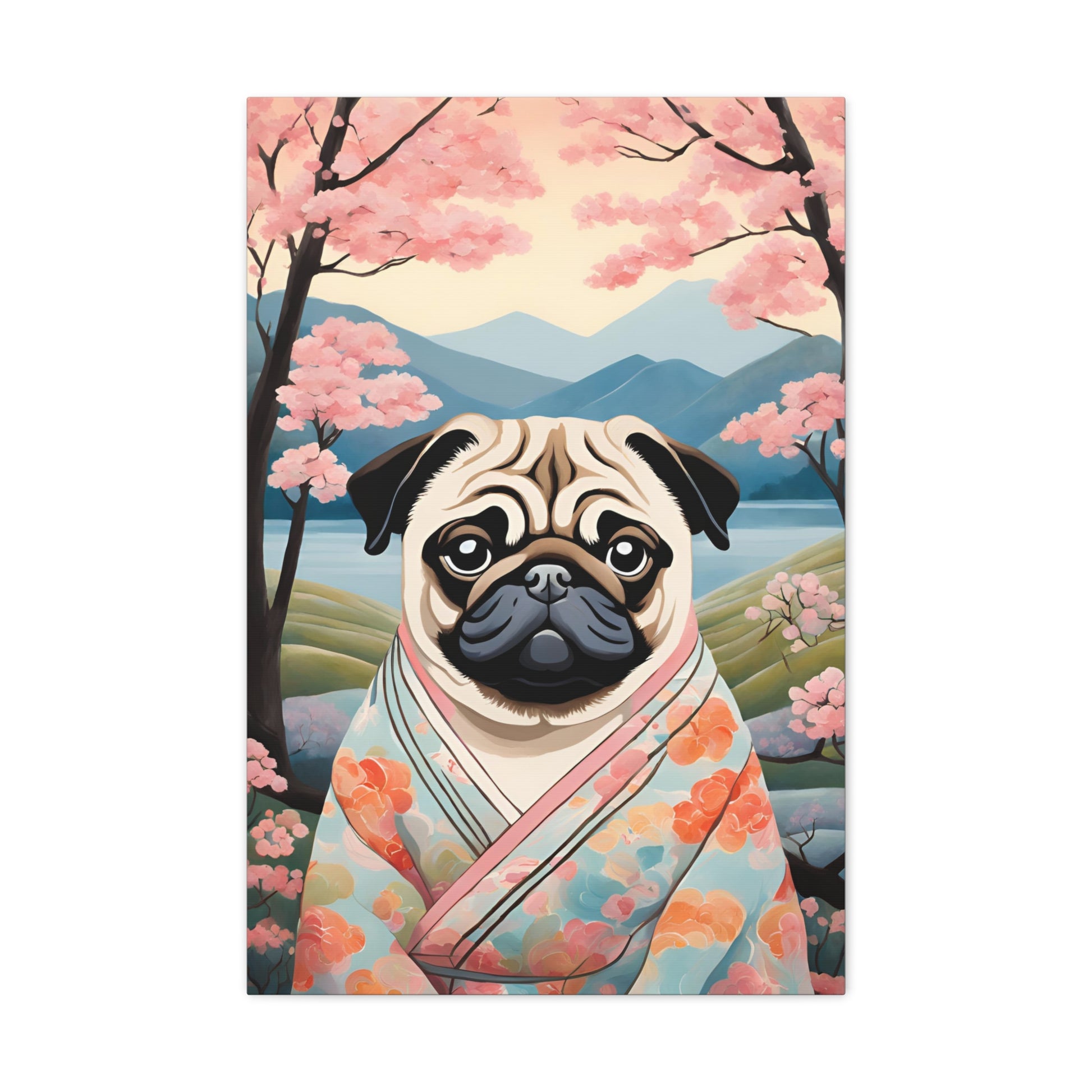 Pug In Kimono Japan Portrait Kitsch Art 20x30 Inch Canvas Wall Gallery Wrap Canvas