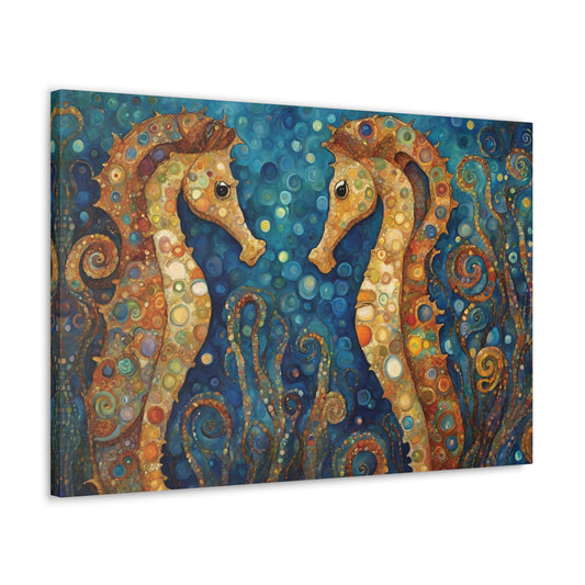 Seahorses Modern Art Canvas Print 30x20 Inch Canvas