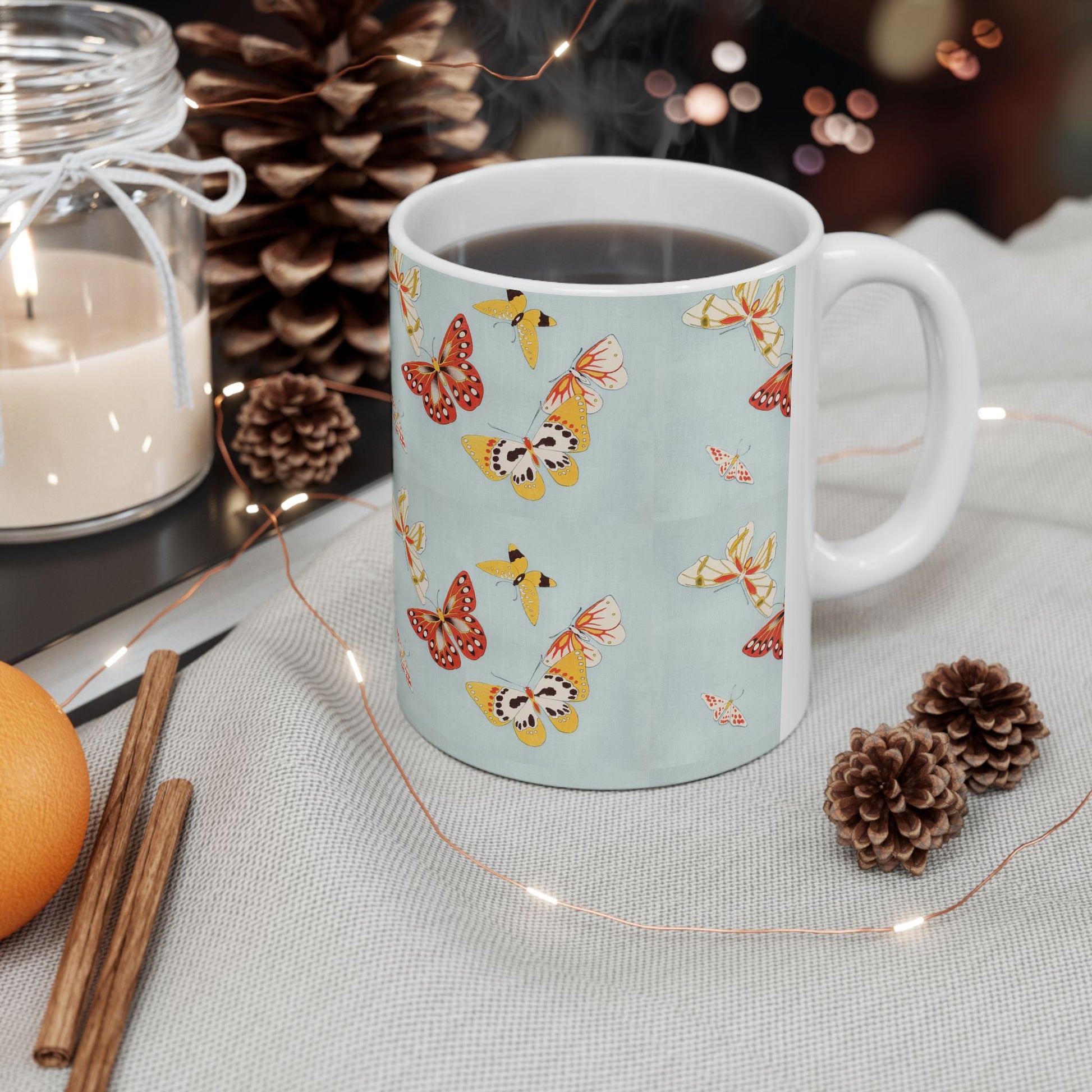 Japanese Butterflies Ceramic Coffee Mug 11oz 11oz Coffee Mugs Holiday Picks Home & Living Kitchen mug Mugs Sublimation White base Mug