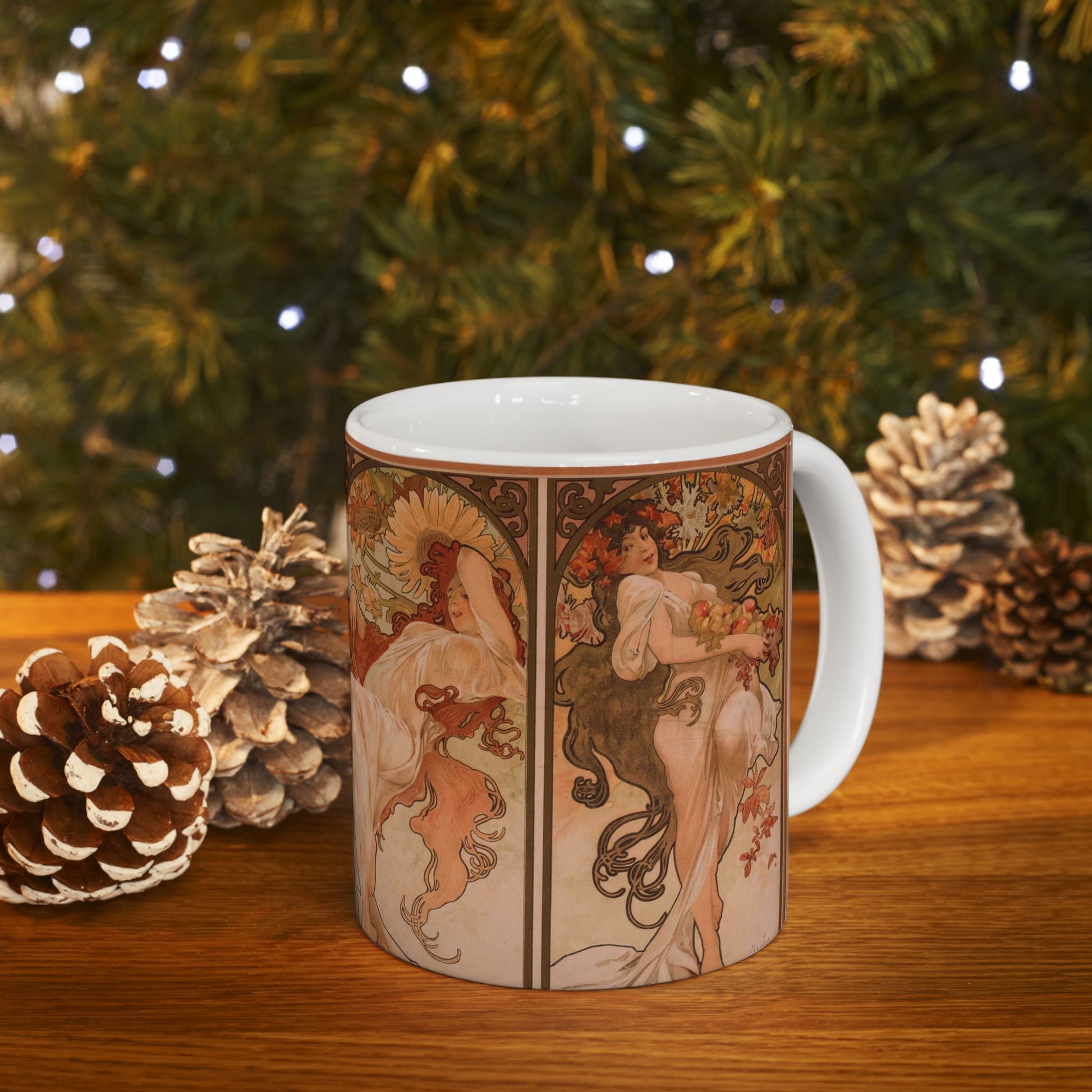 The Seasons Art Nouveau Ceramic Coffee Mug 11oz Alphonse Mucha 11oz Coffee Mugs Fall Picks Home & Living Kitchen mug Mugs Sublimation White base Mug