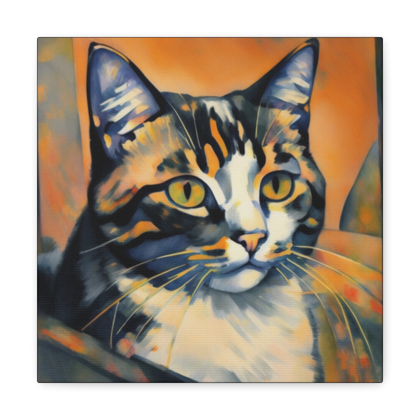 Cat Portrait Art Print Canvas Gallery Wrap 12x12 Inches