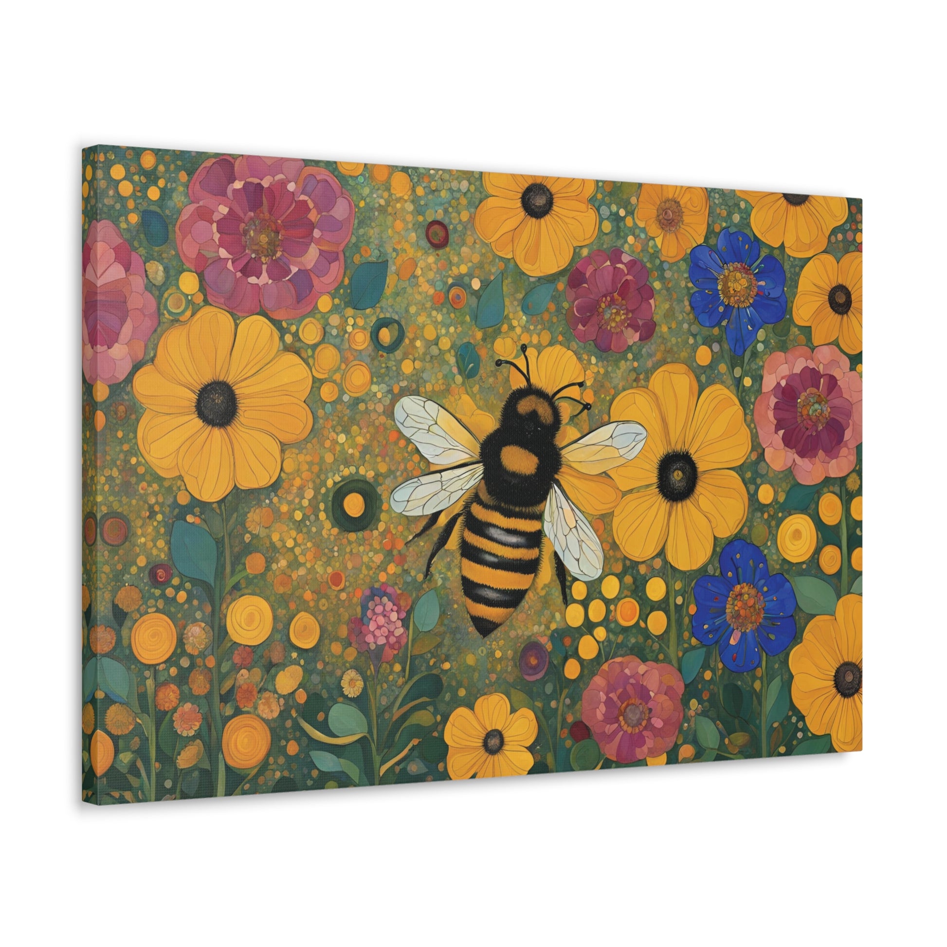 Bumblebee Flowers Klimt Style Art Canvas Print 30x20 Inch Canvas