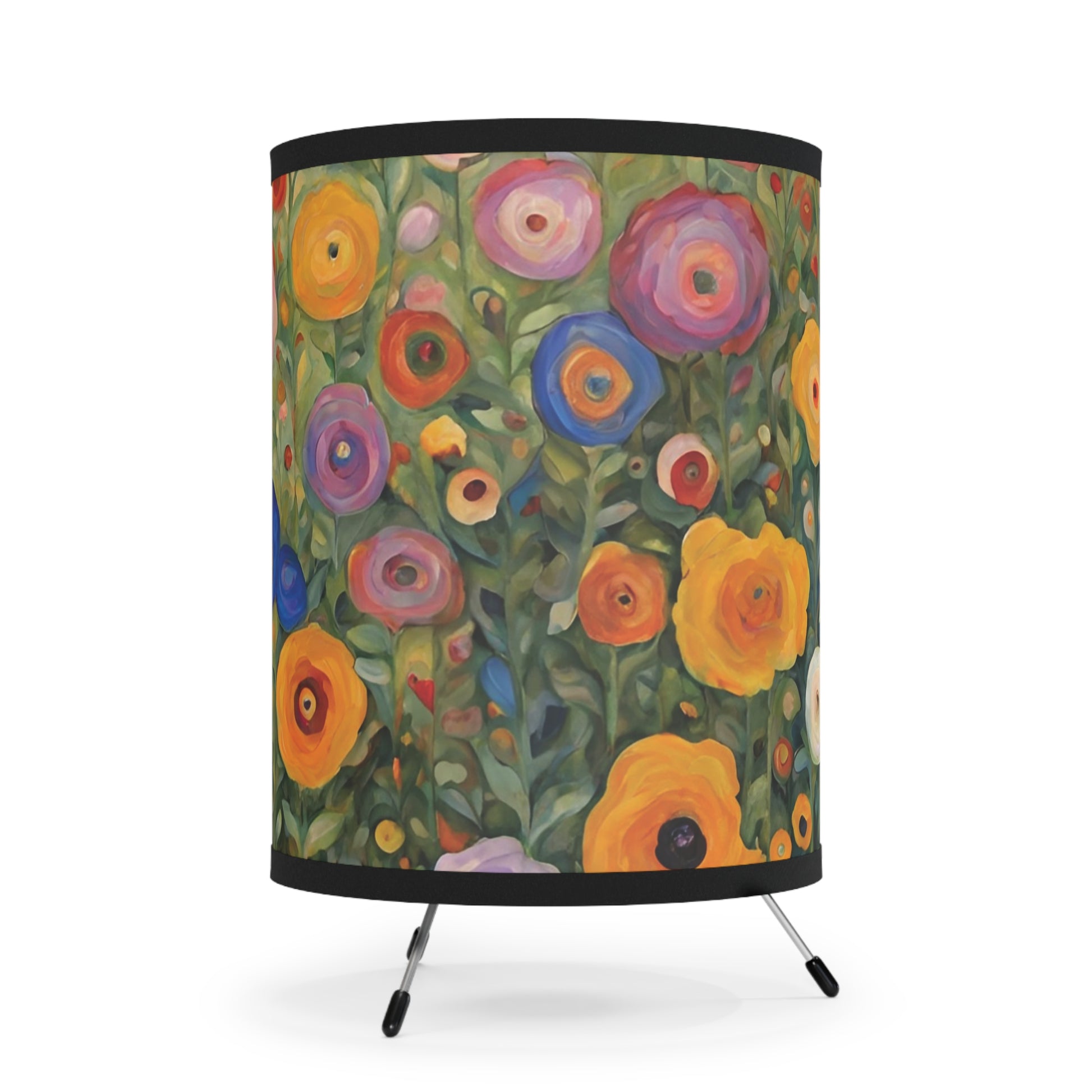 Colorful Flowers Modern Art Tripod Table Lamp USCA Plug Home Decor