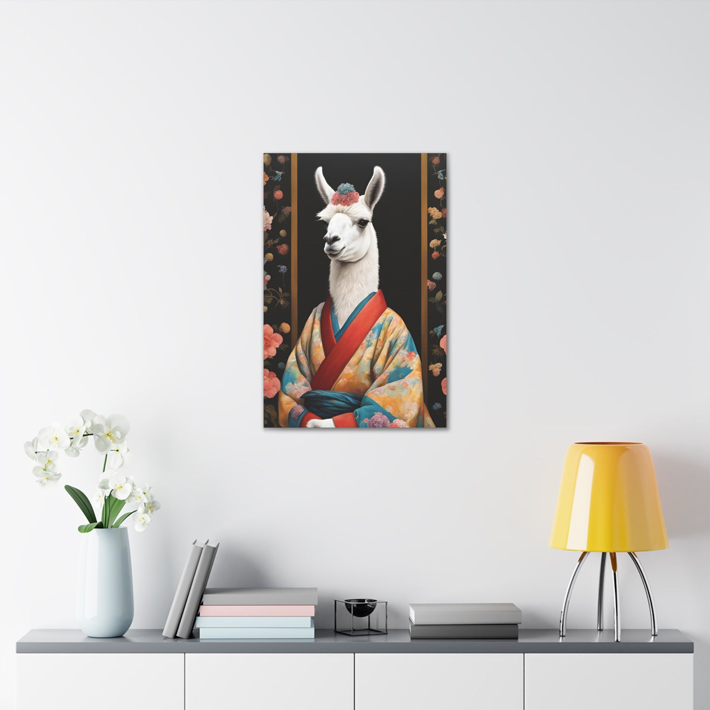 Llama In Kimono Japan Kitsch Art 20x30 Inch Canvas Wall Gallery Wrap Canvas