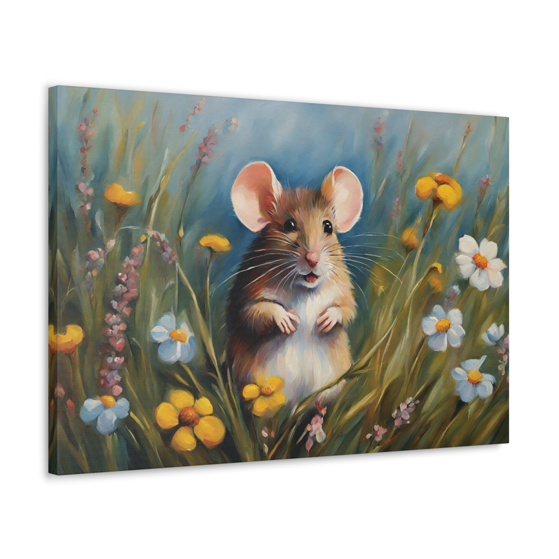 Mouse and Wildflowers Canvas Gallery Wrap 30x20 Inch Wall Art Canvas